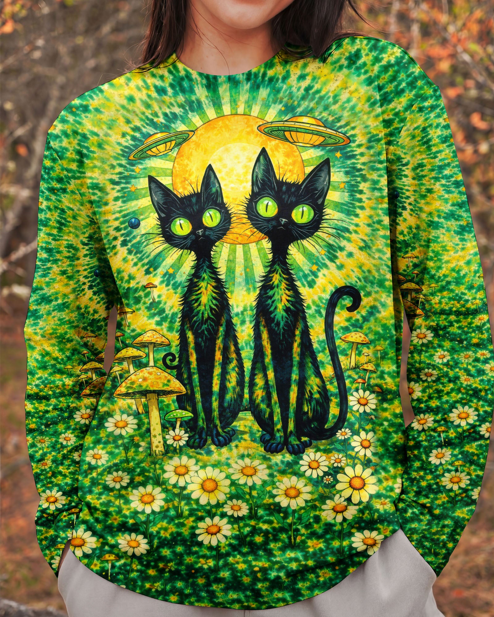 PSYCHEDELIC BLACK CAT SWIRL ALL OVER PRINT - TLTW3001264