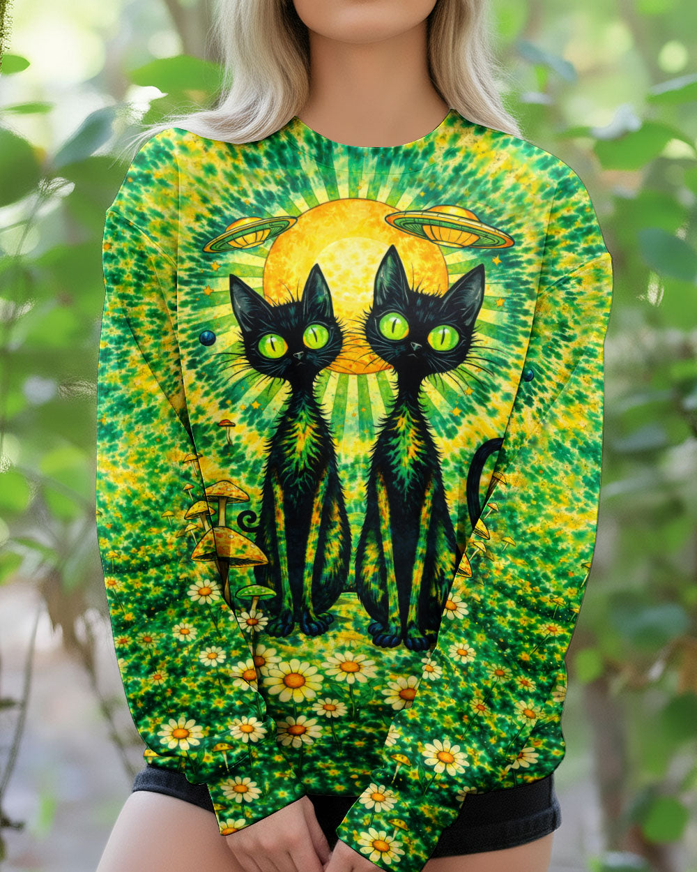 PSYCHEDELIC BLACK CAT SWIRL ALL OVER PRINT - TLTW3001264