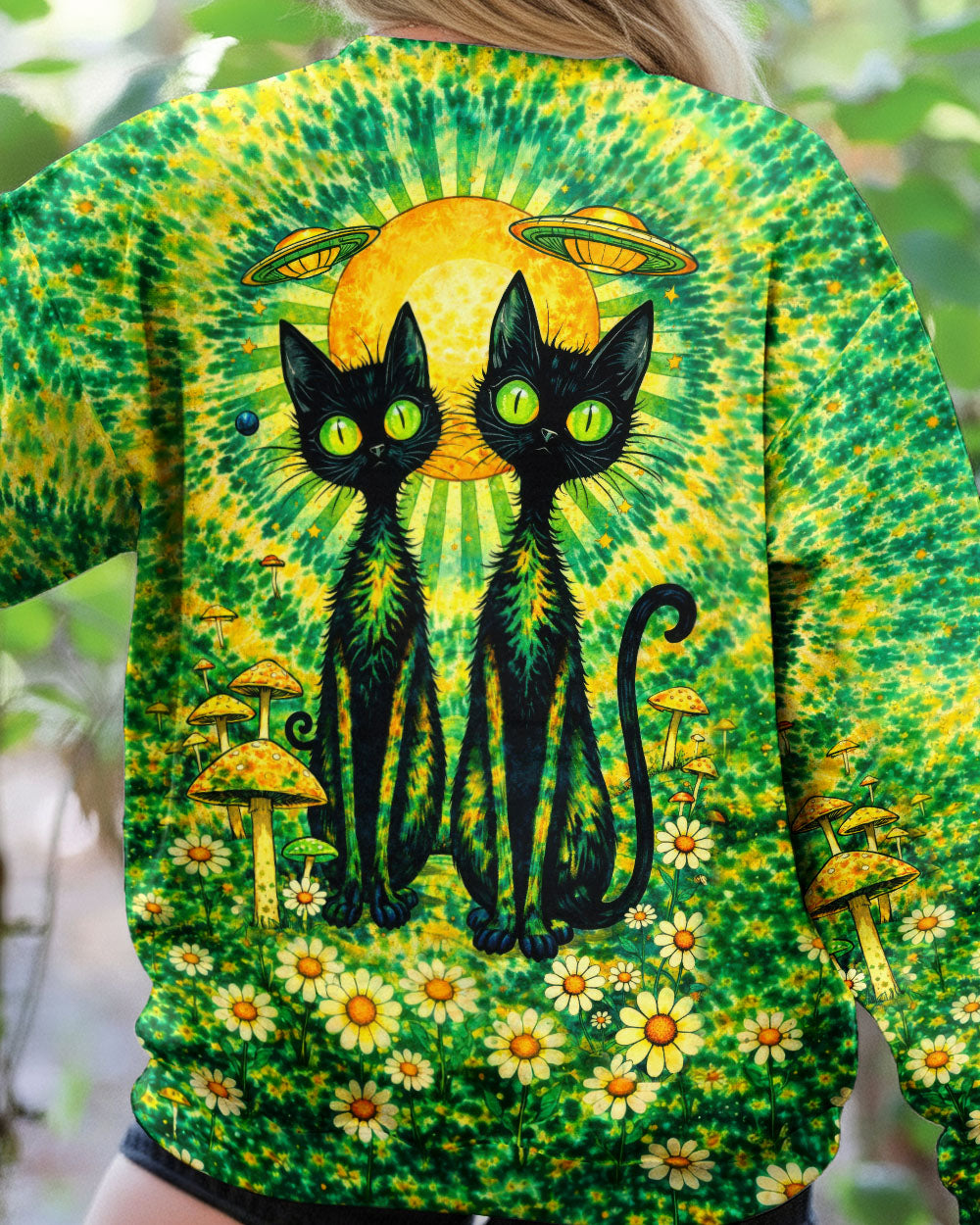 PSYCHEDELIC BLACK CAT SWIRL ALL OVER PRINT - TLTW3001264