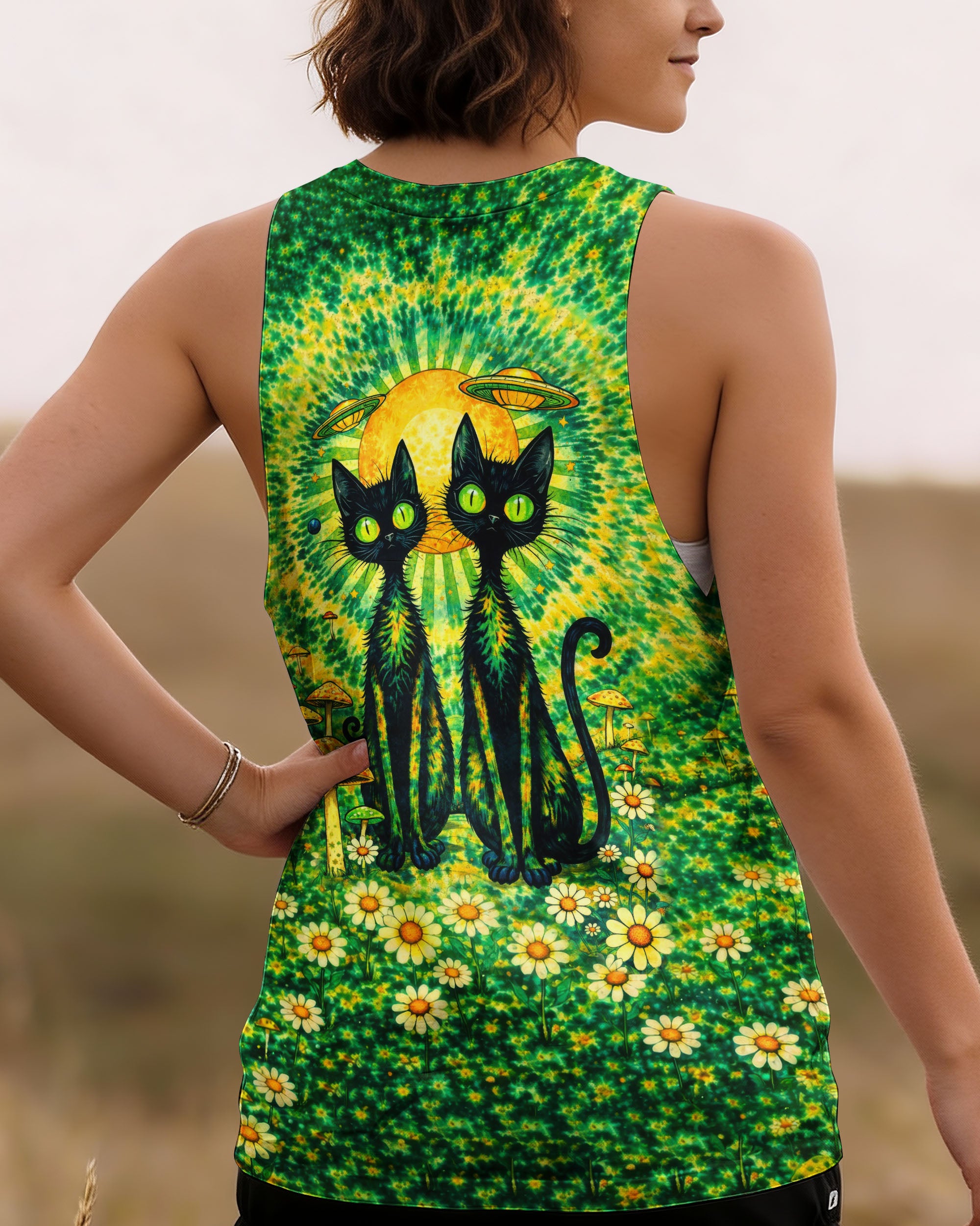 PSYCHEDELIC BLACK CAT SWIRL ALL OVER PRINT - TLTW3001264