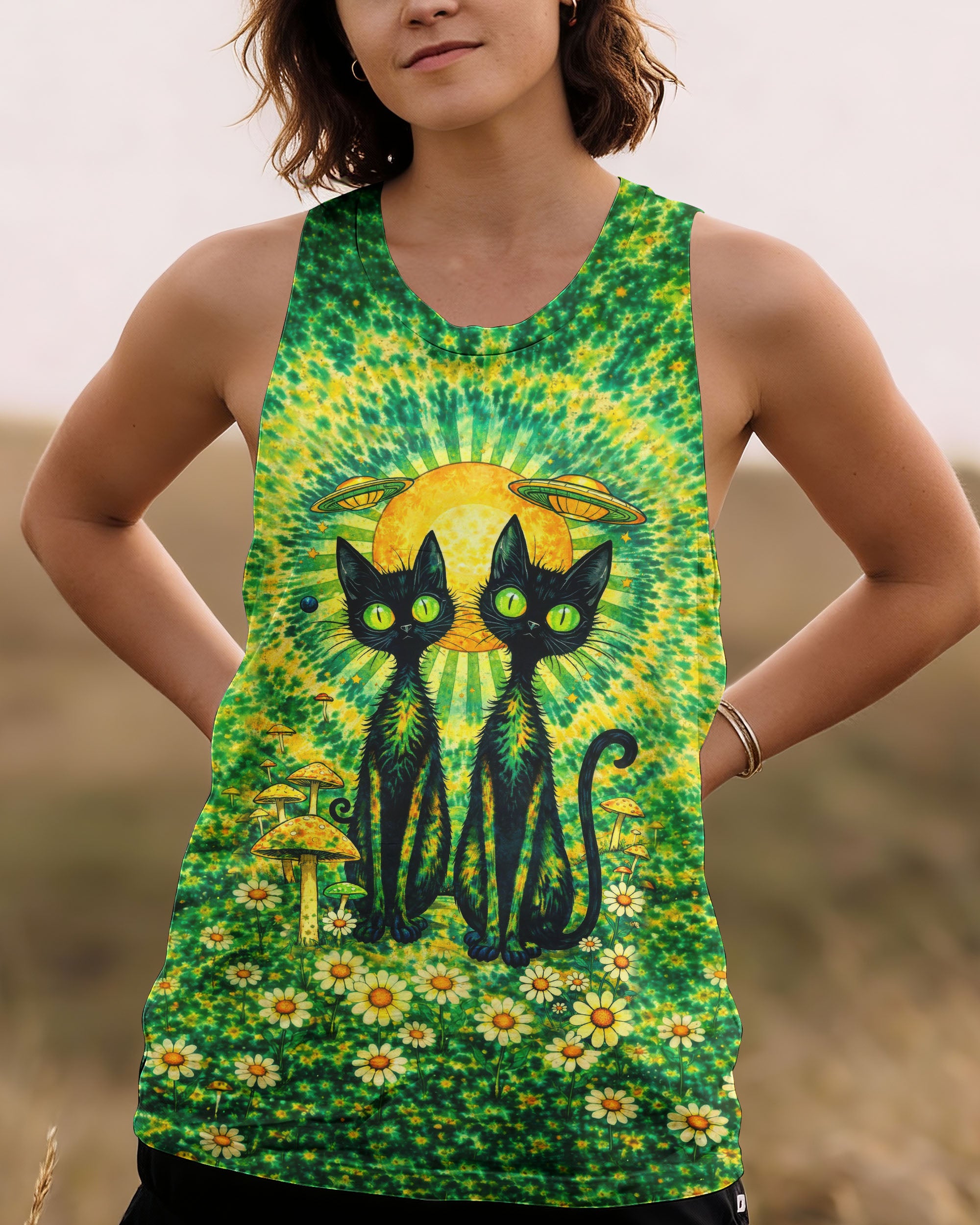 PSYCHEDELIC BLACK CAT SWIRL ALL OVER PRINT - TLTW3001264