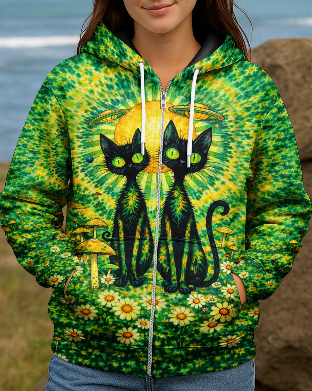 PSYCHEDELIC BLACK CAT SWIRL ALL OVER PRINT - TLTW3001264