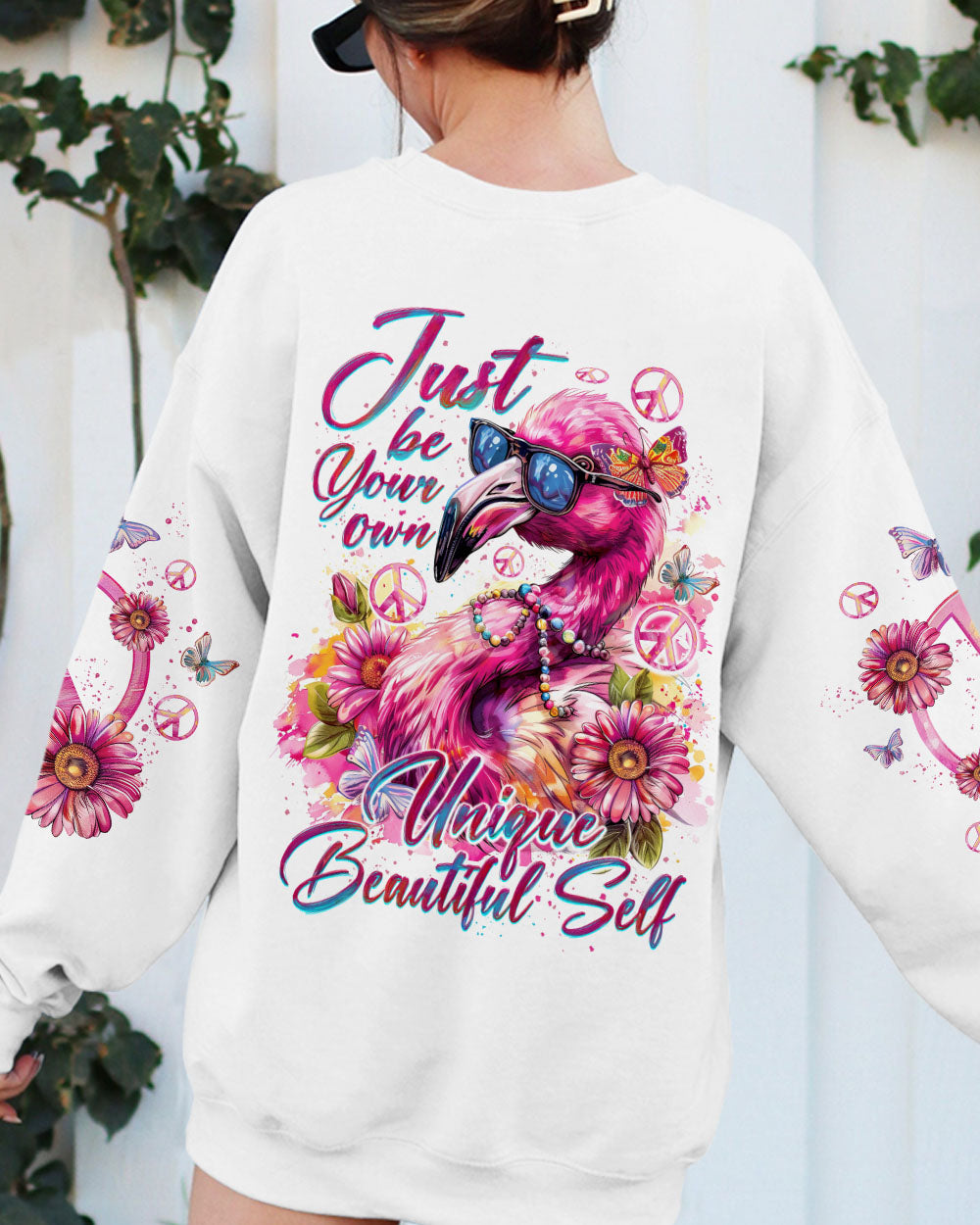 JUST BE YOUR OWN UNIQUE BEAUTIFUL SELF FLAMINGO ALL OVER PRINT - TY0404243