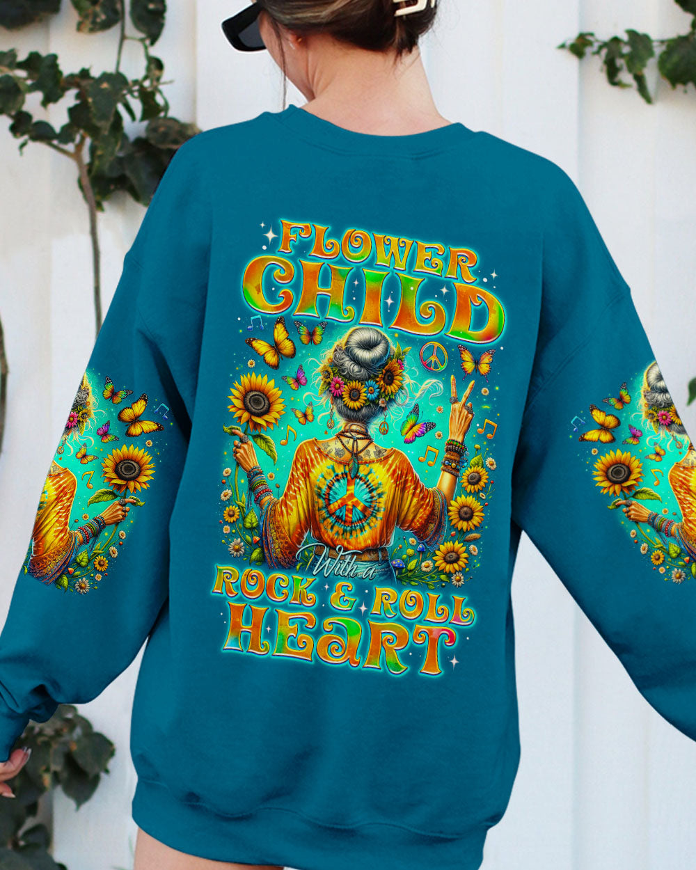FLOWER CHILD WITH A ROCK & ROLL HEART ALL OVER PRINT - TY0405241