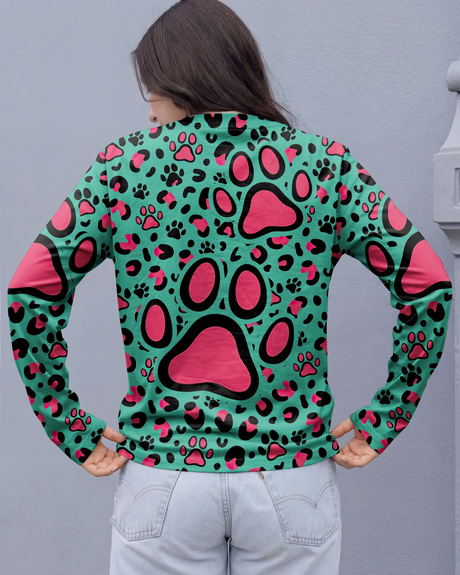 GROOVY PAW TEAL PINK ALL OVER PRINT - TY0601261
