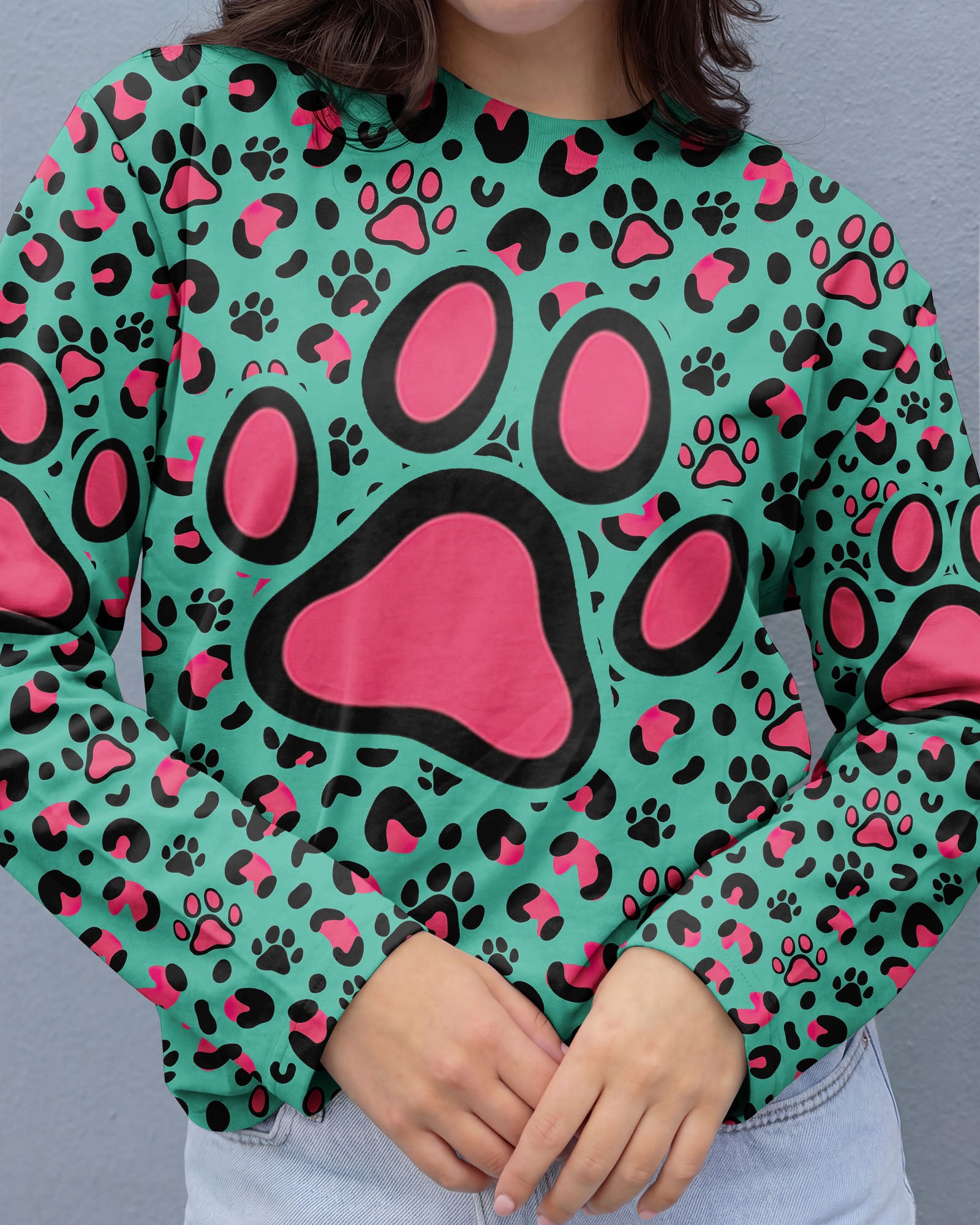 GROOVY PAW TEAL PINK ALL OVER PRINT - TY0601261