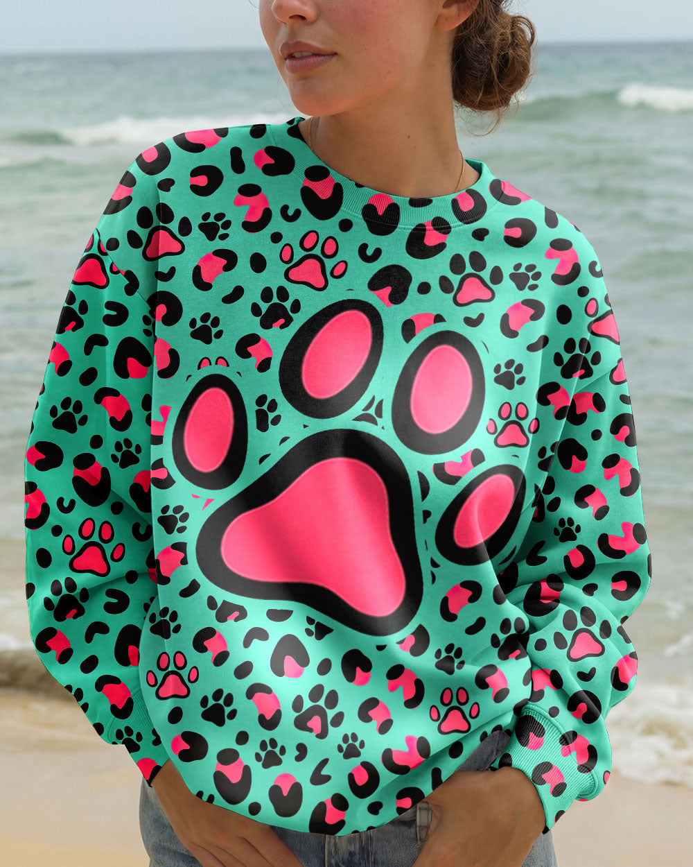 GROOVY PAW TEAL PINK ALL OVER PRINT - TY0601261