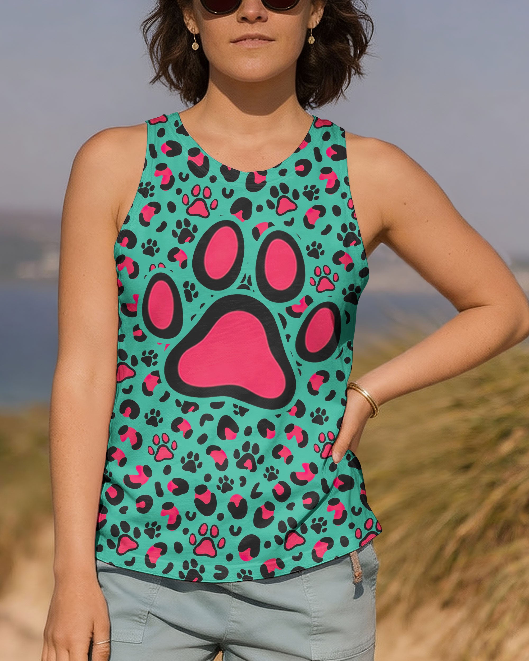 GROOVY PAW TEAL PINK ALL OVER PRINT - TY0601261