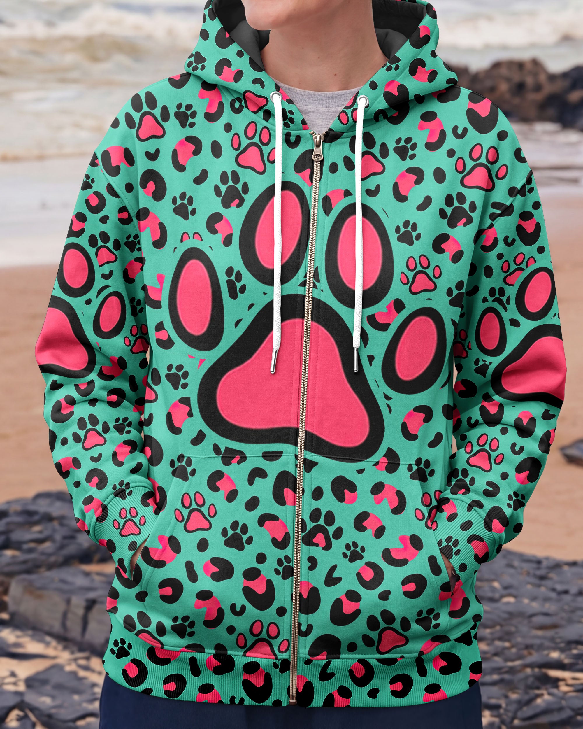 GROOVY PAW TEAL PINK ALL OVER PRINT - TY0601261