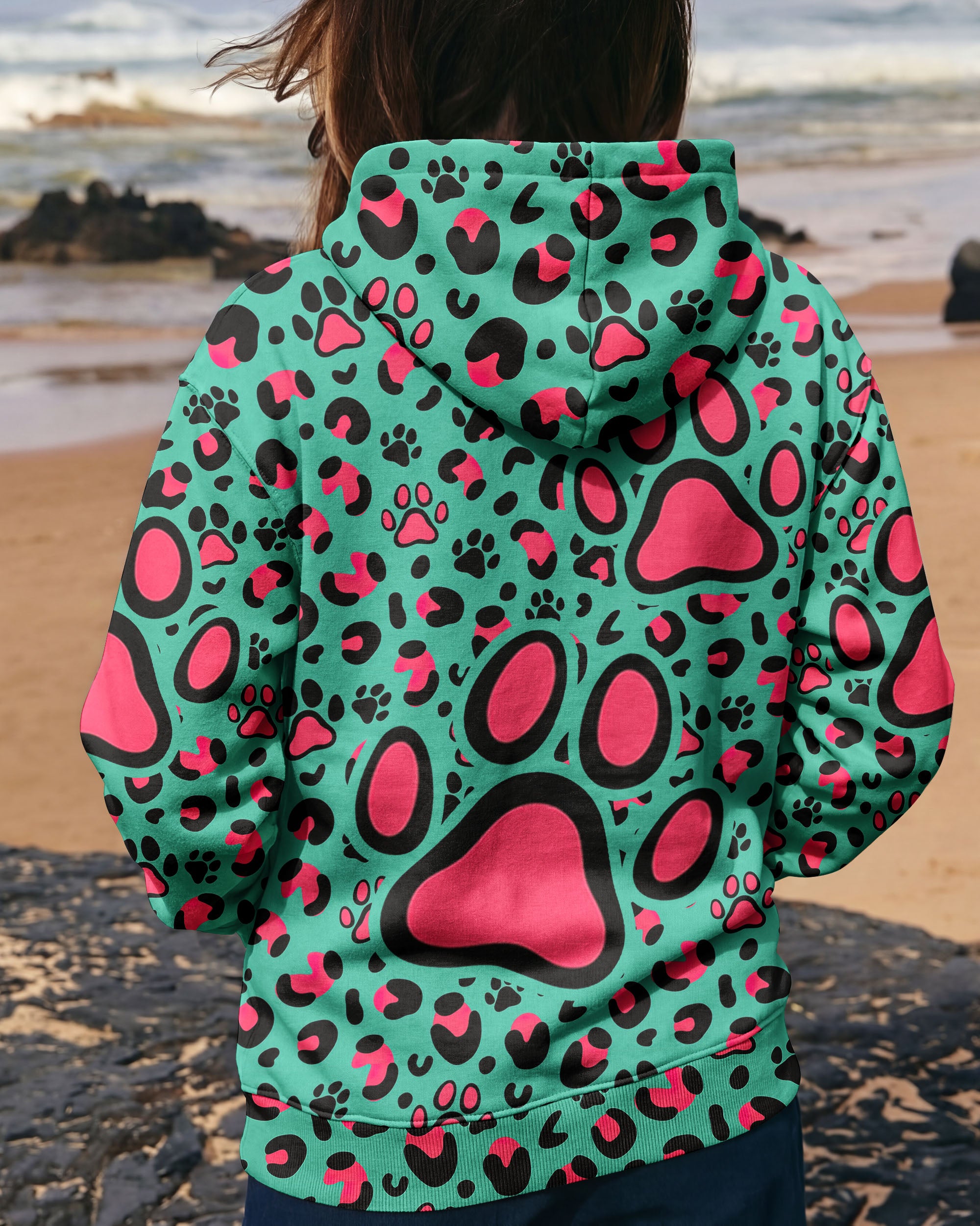 GROOVY PAW TEAL PINK ALL OVER PRINT - TY0601261