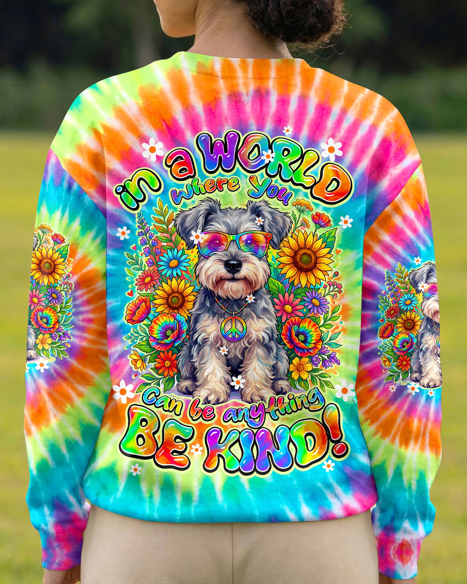 IN A WORLD WHERE YOU CAN BE ANYTHING BE KIND SCHNAUZER DOG ALL OVER PRINT - TY0805264