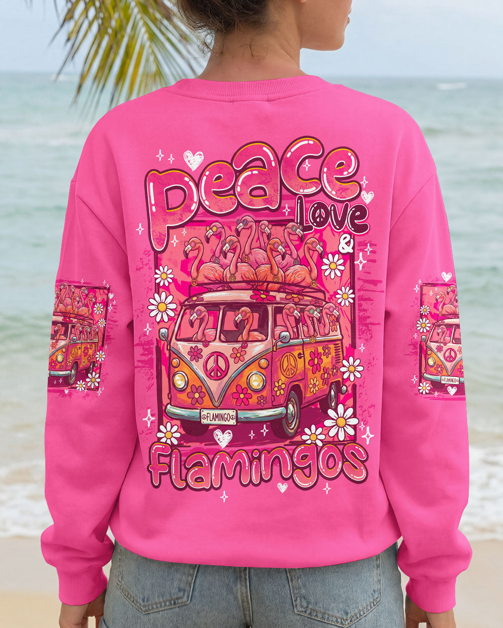 PEACE LOVE AN FLAMINGOS ALL OVER PRINT - TY0807261
