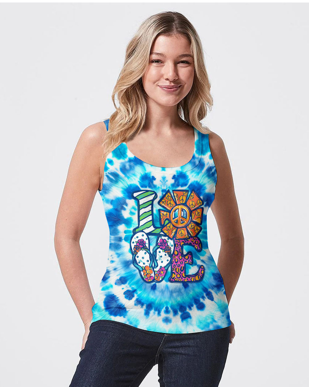LOVE PEACE FLIP FLOPS TIE DYE ALL OVER PRINT - TY1702242