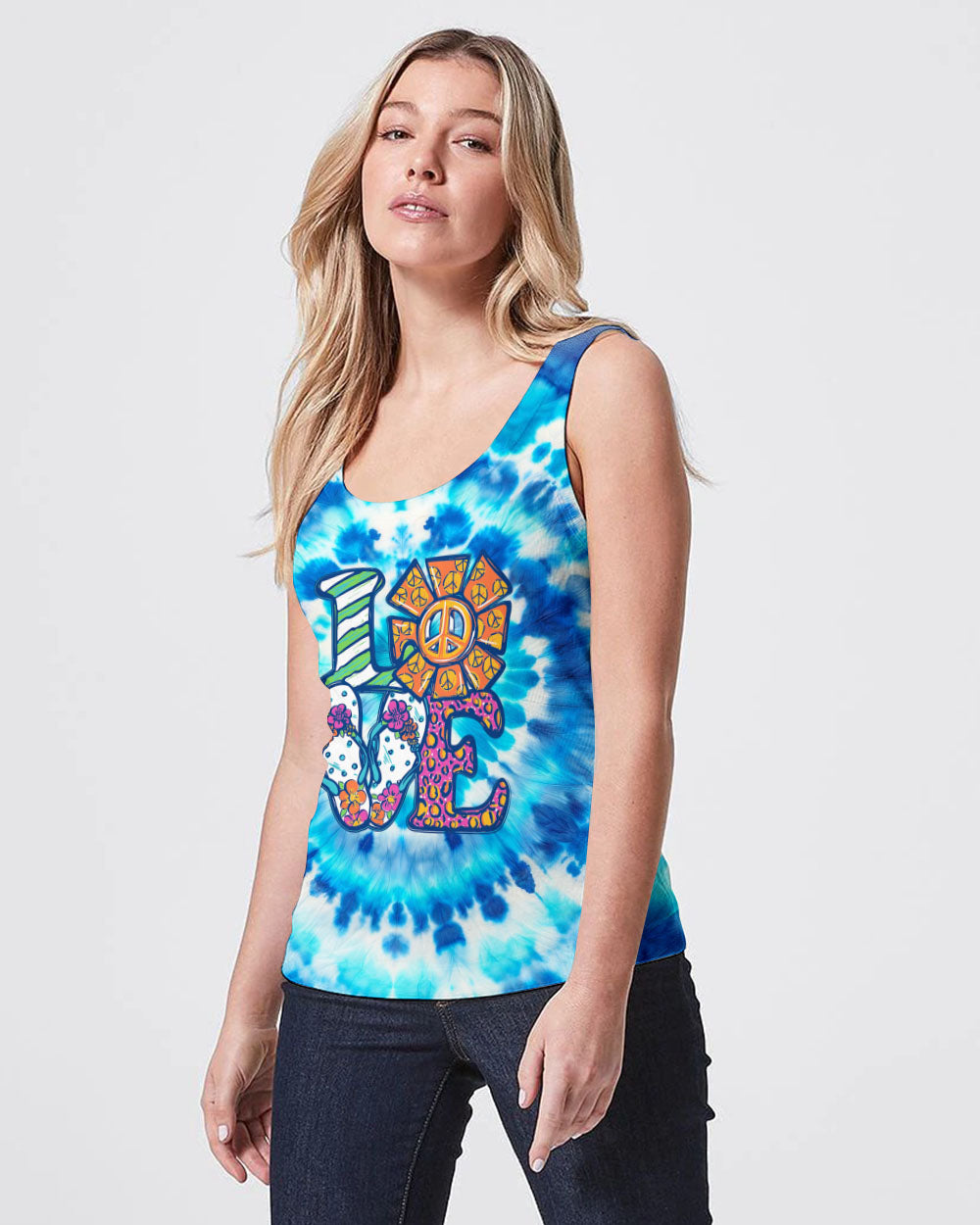 LOVE PEACE FLIP FLOPS TIE DYE ALL OVER PRINT - TY1702242
