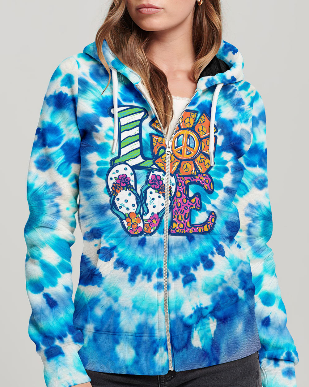 LOVE PEACE FLIP FLOPS TIE DYE ALL OVER PRINT - TY1702242