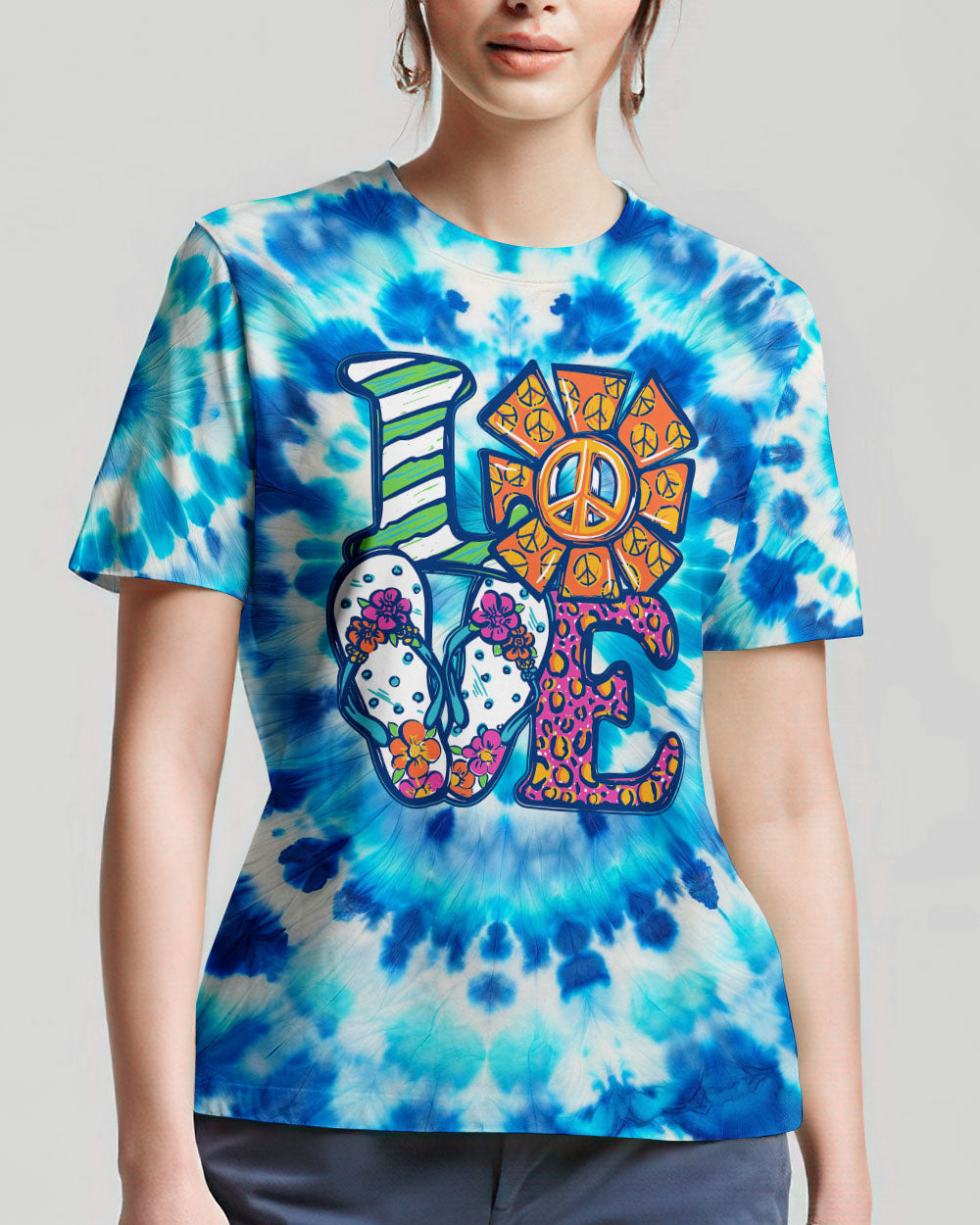 LOVE PEACE FLIP FLOPS TIE DYE ALL OVER PRINT - TY1702242