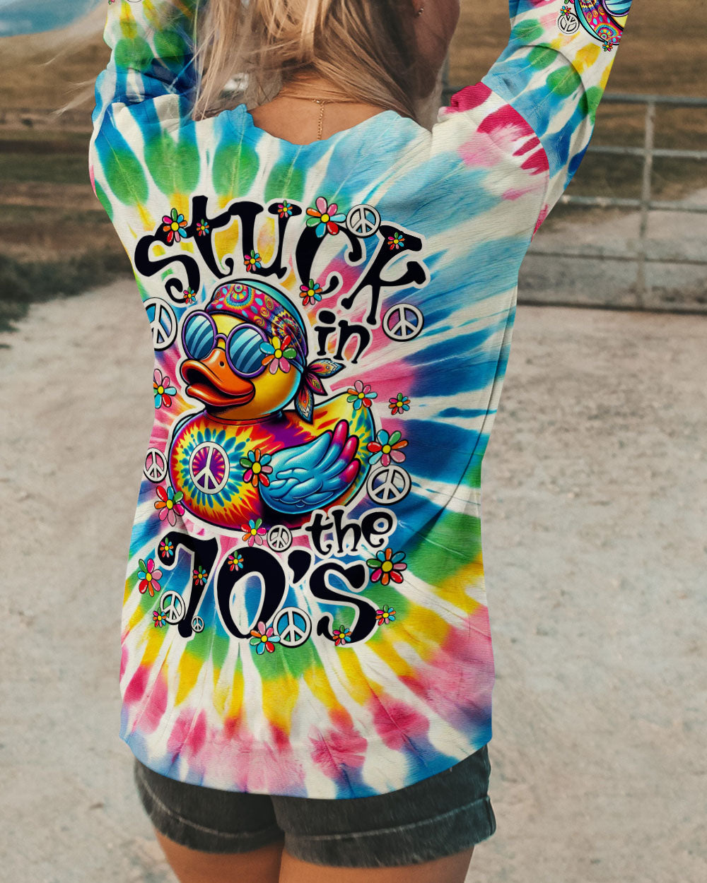 STUCK IN THE 70'S HIPPIE DUCK TIE DYE ALL OVER PRINT - TY2408241
