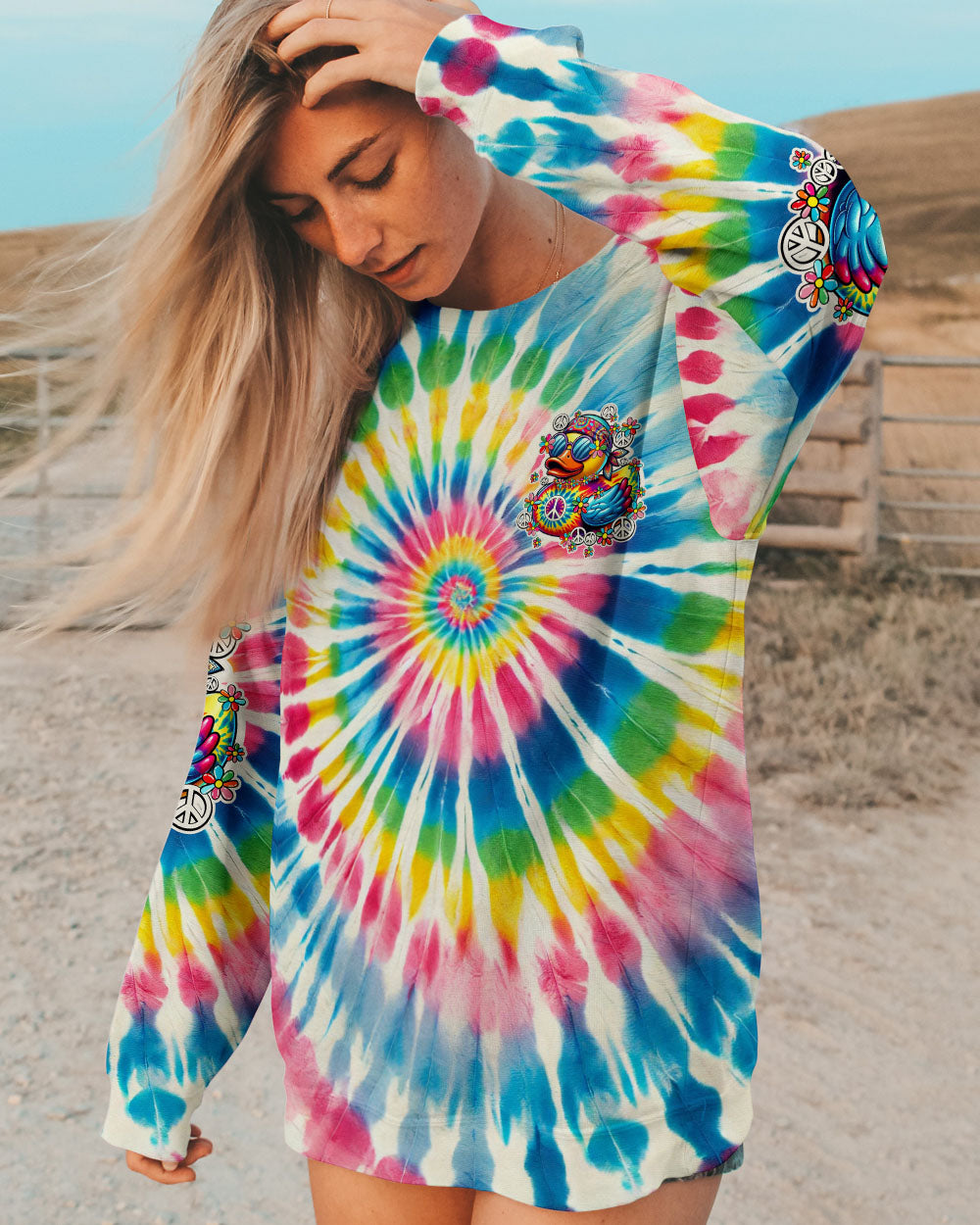 STUCK IN THE 70'S HIPPIE DUCK TIE DYE ALL OVER PRINT - TY2408241