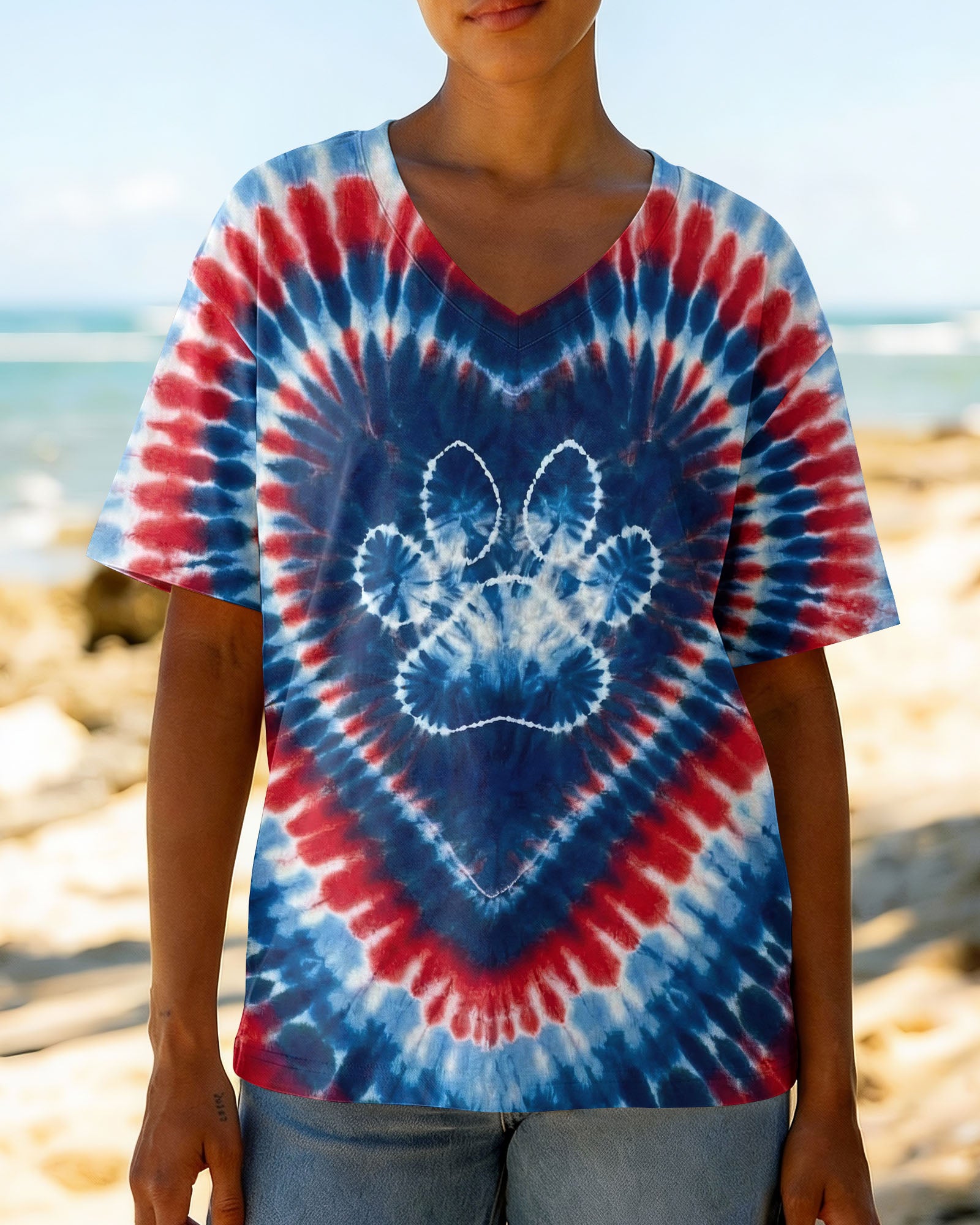 RED WHITE AND BLUE HEART PAW ALL OVER PRINT - TYLN0104263