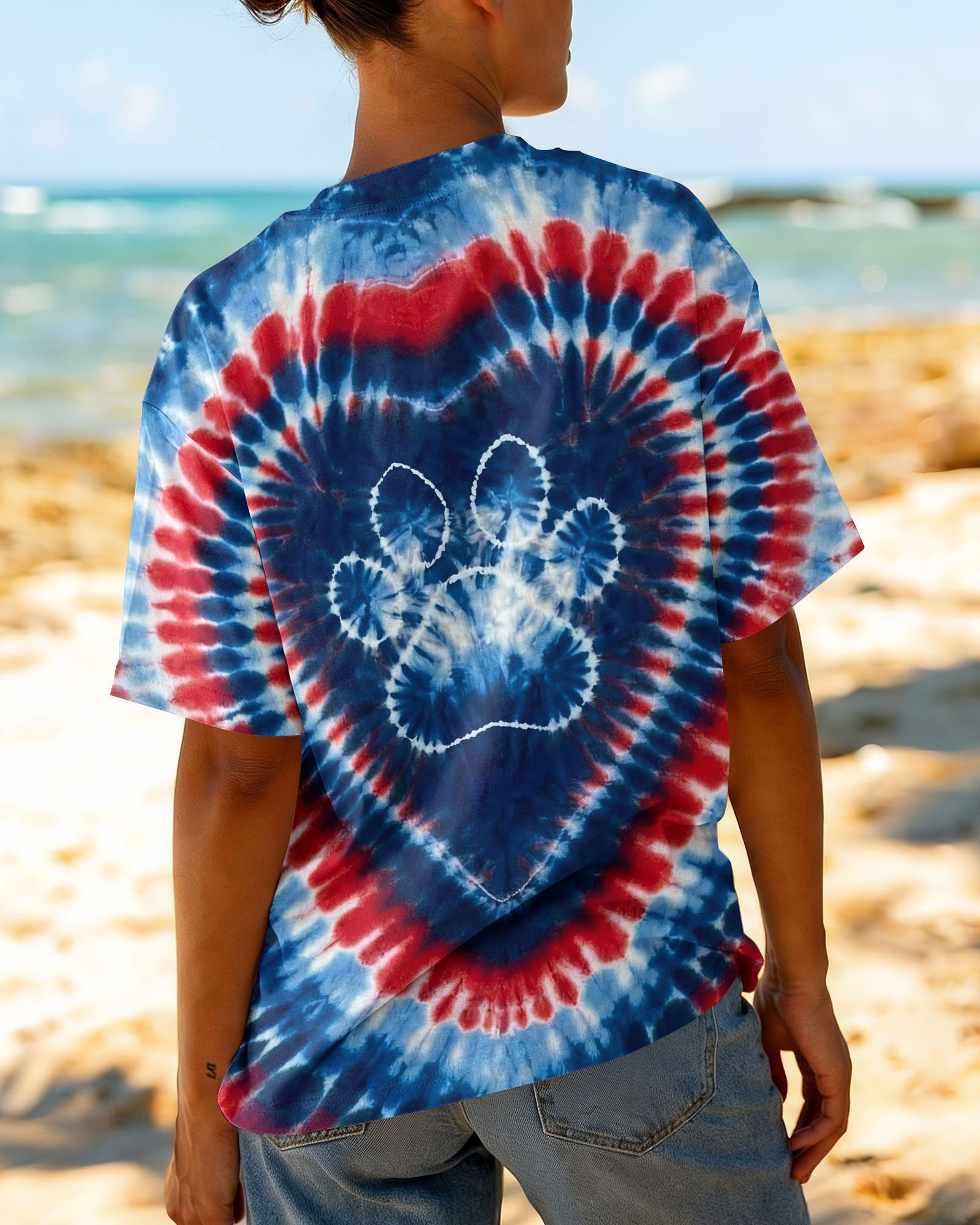 RED WHITE AND BLUE HEART PAW ALL OVER PRINT - TYLN0104263