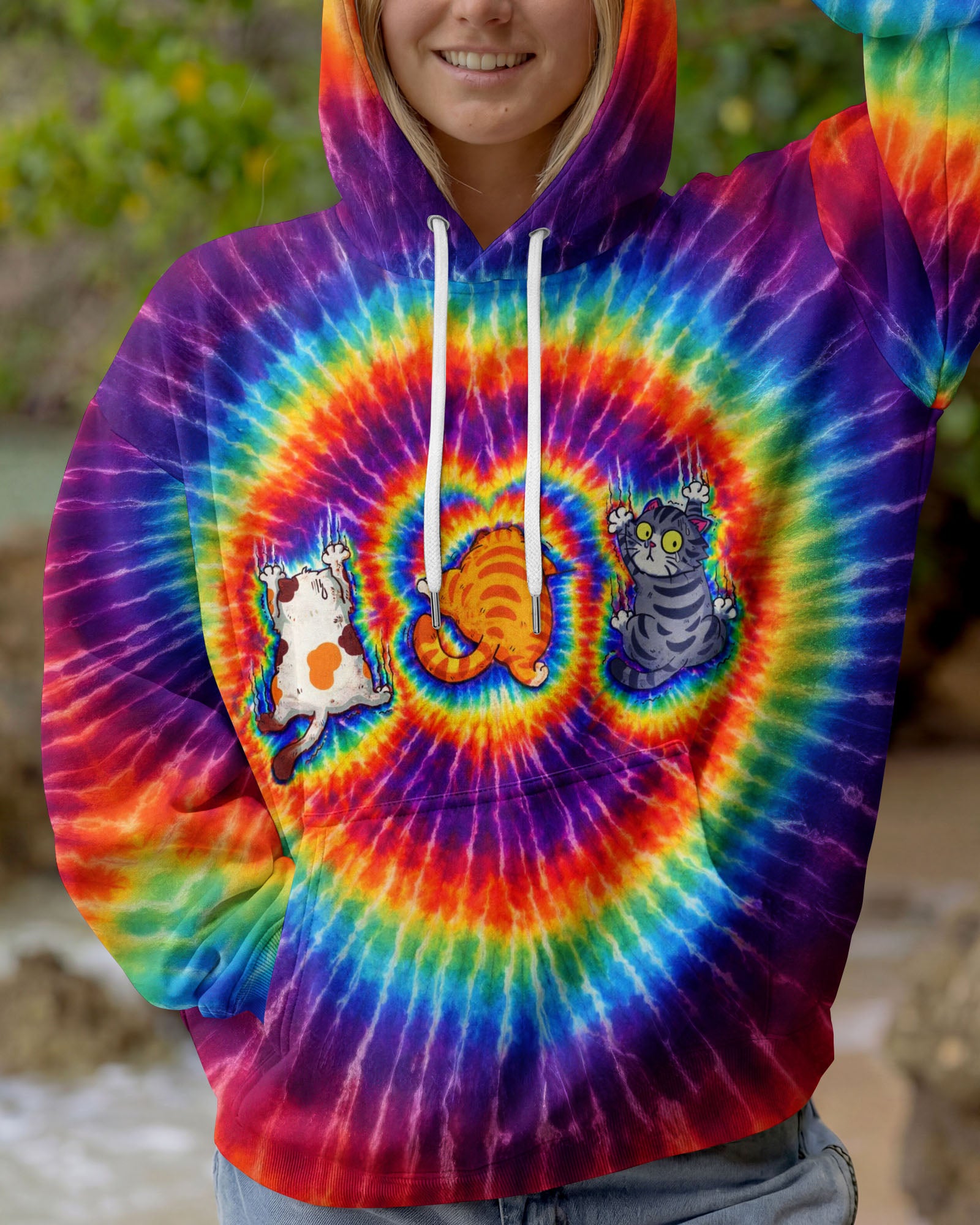 FUNNY THREE CAT COLORFUL SWIRL ALL OVER PRINT   - TLTW2802262
