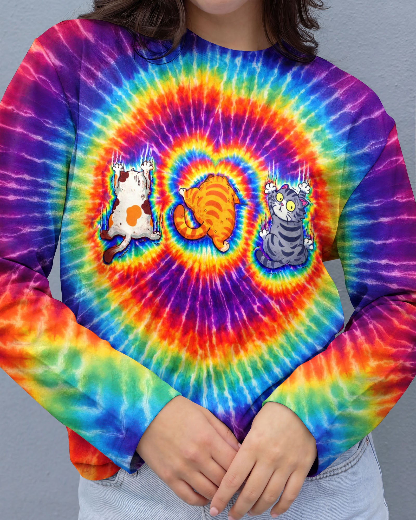 FUNNY THREE CAT COLORFUL SWIRL ALL OVER PRINT   - TLTW2802262
