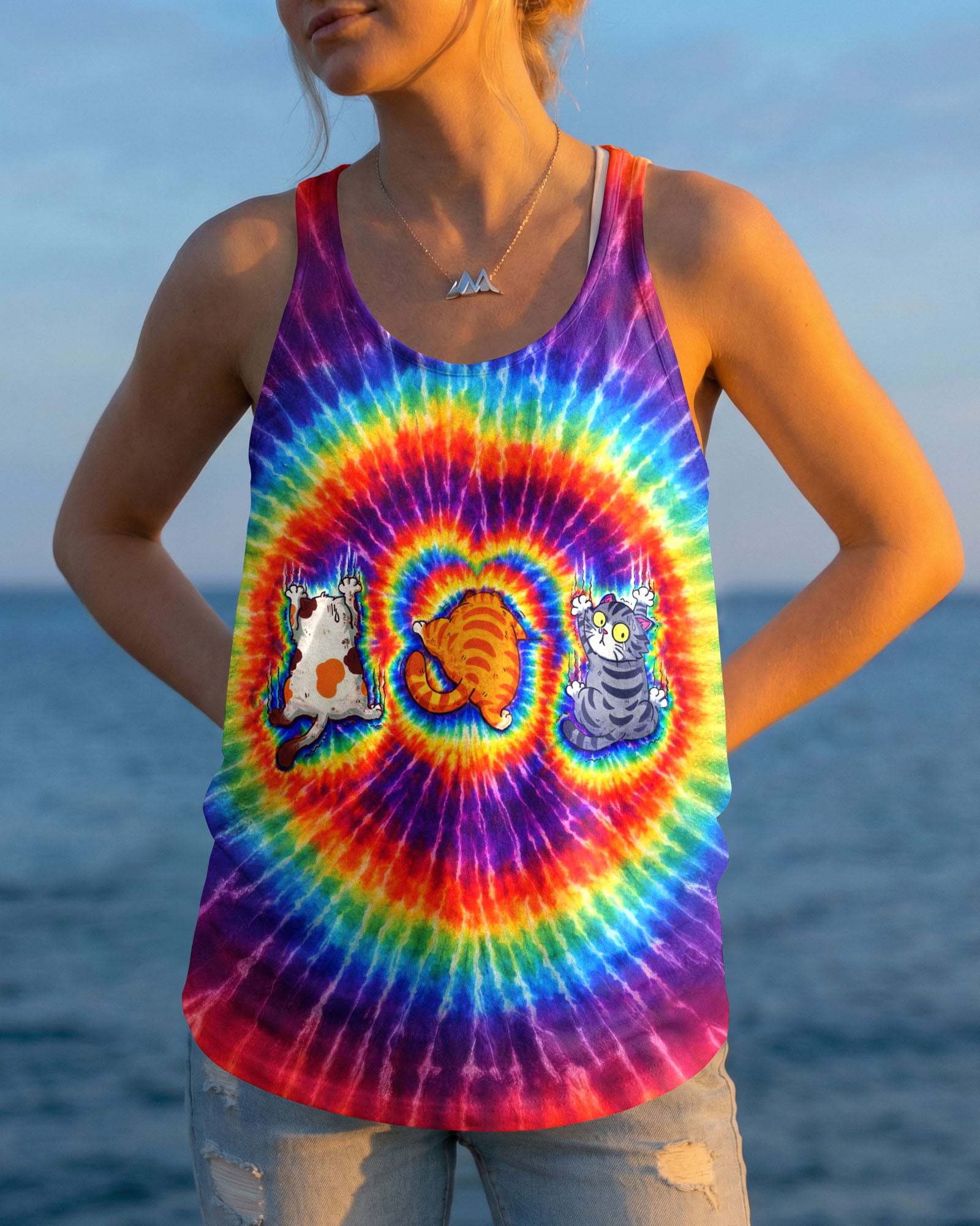 FUNNY THREE CAT COLORFUL SWIRL ALL OVER PRINT   - TLTW2802262