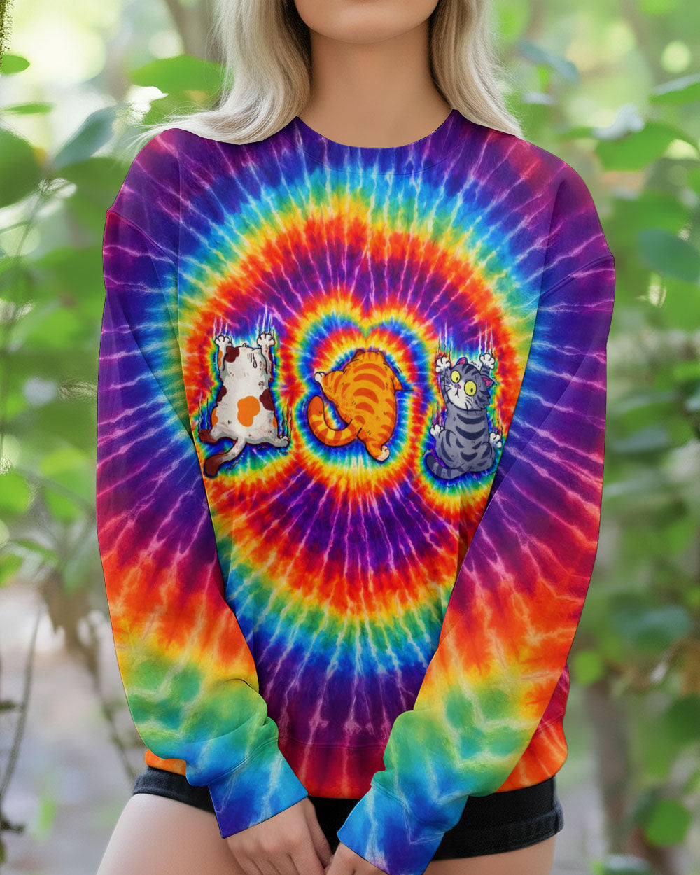 FUNNY THREE CAT COLORFUL SWIRL ALL OVER PRINT   - TLTW2802262