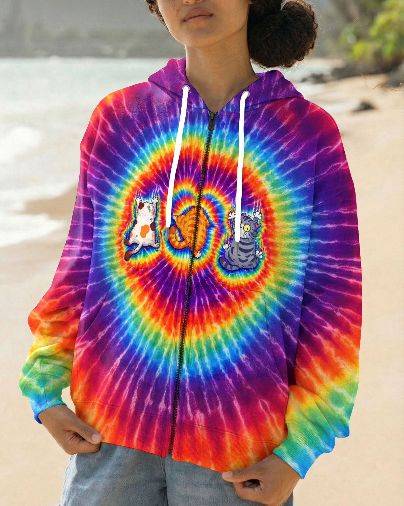 FUNNY THREE CAT COLORFUL SWIRL ALL OVER PRINT   - TLTW2802262