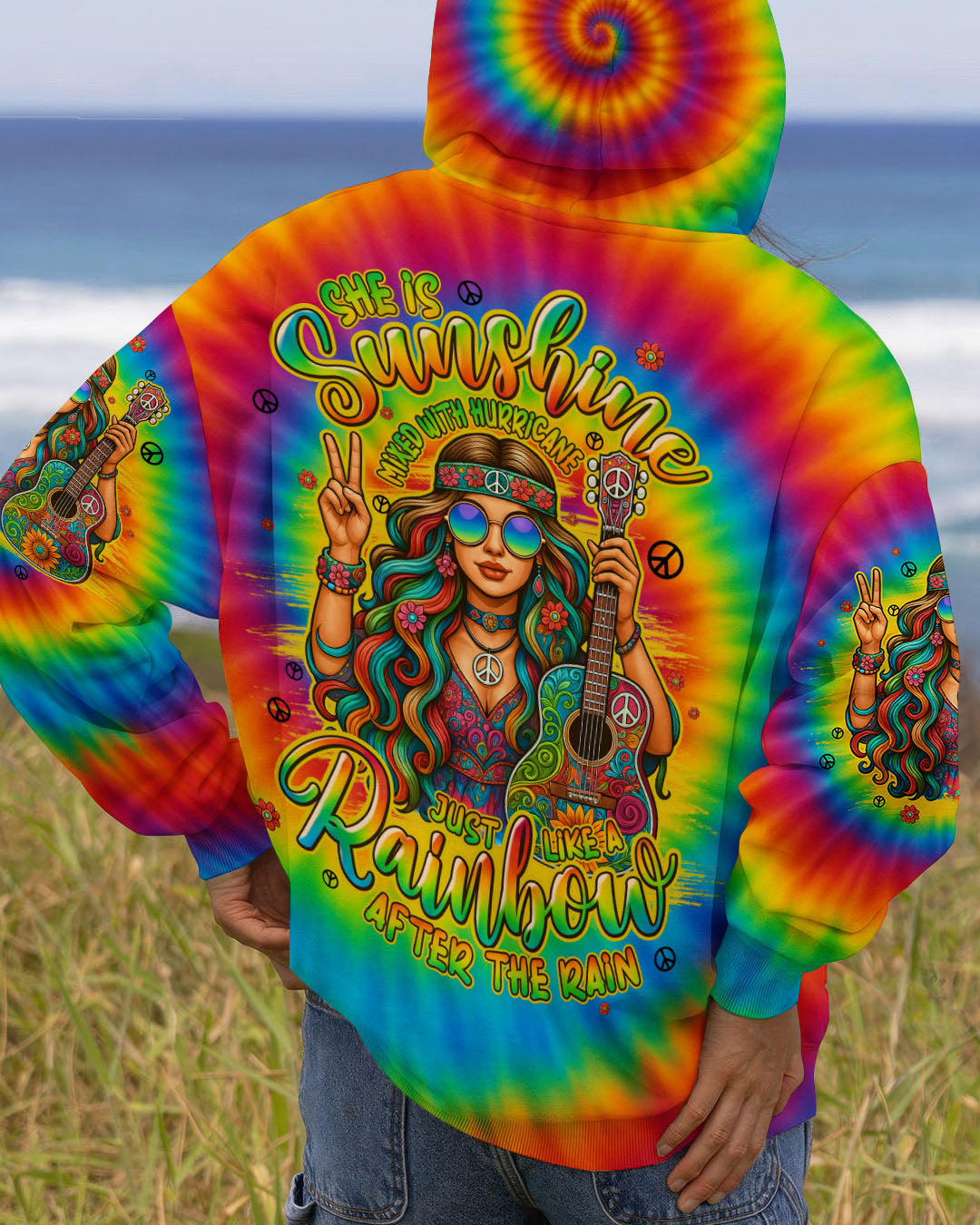 SHE IS SUNSHINE MIXED WITH HURRICANE TIE DYE ALL OVER PRINT - TYPQ0307252
