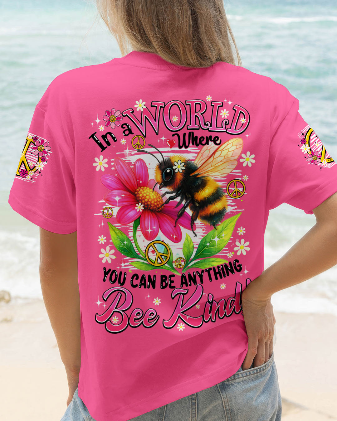 IN A WORLD YOU CAN BE ANYTHING BEE KIND PINK ALL OVER PRINT - TYPQ0606253