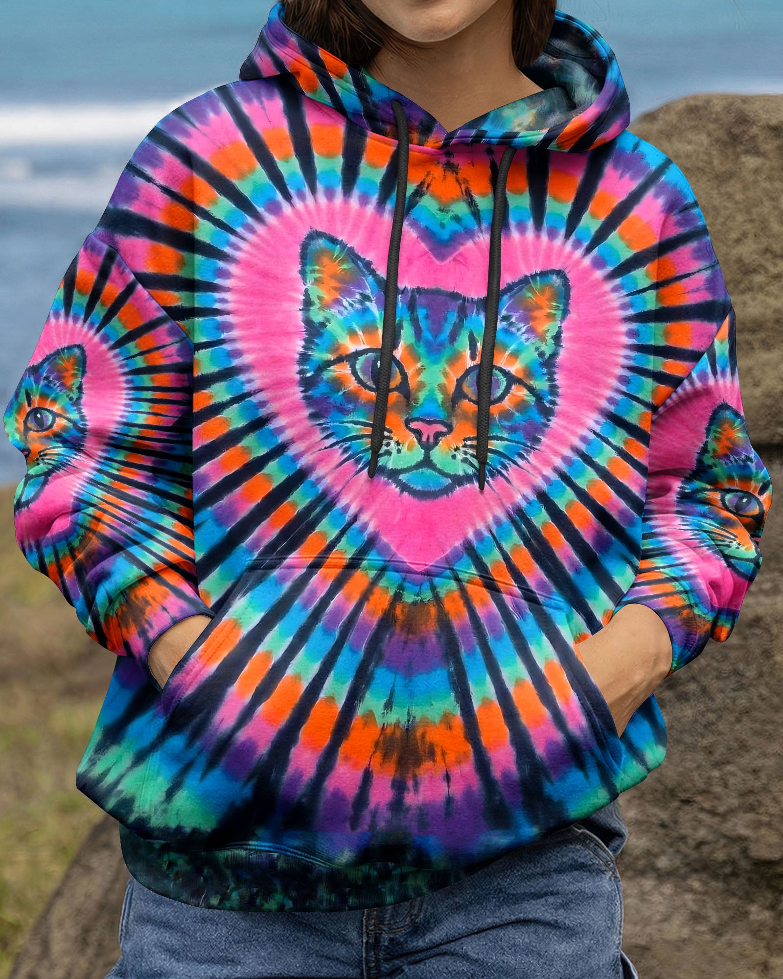 COLORFUL TURQUOISE CAT AURA ALL OVER PRINT - TYPQ1003262