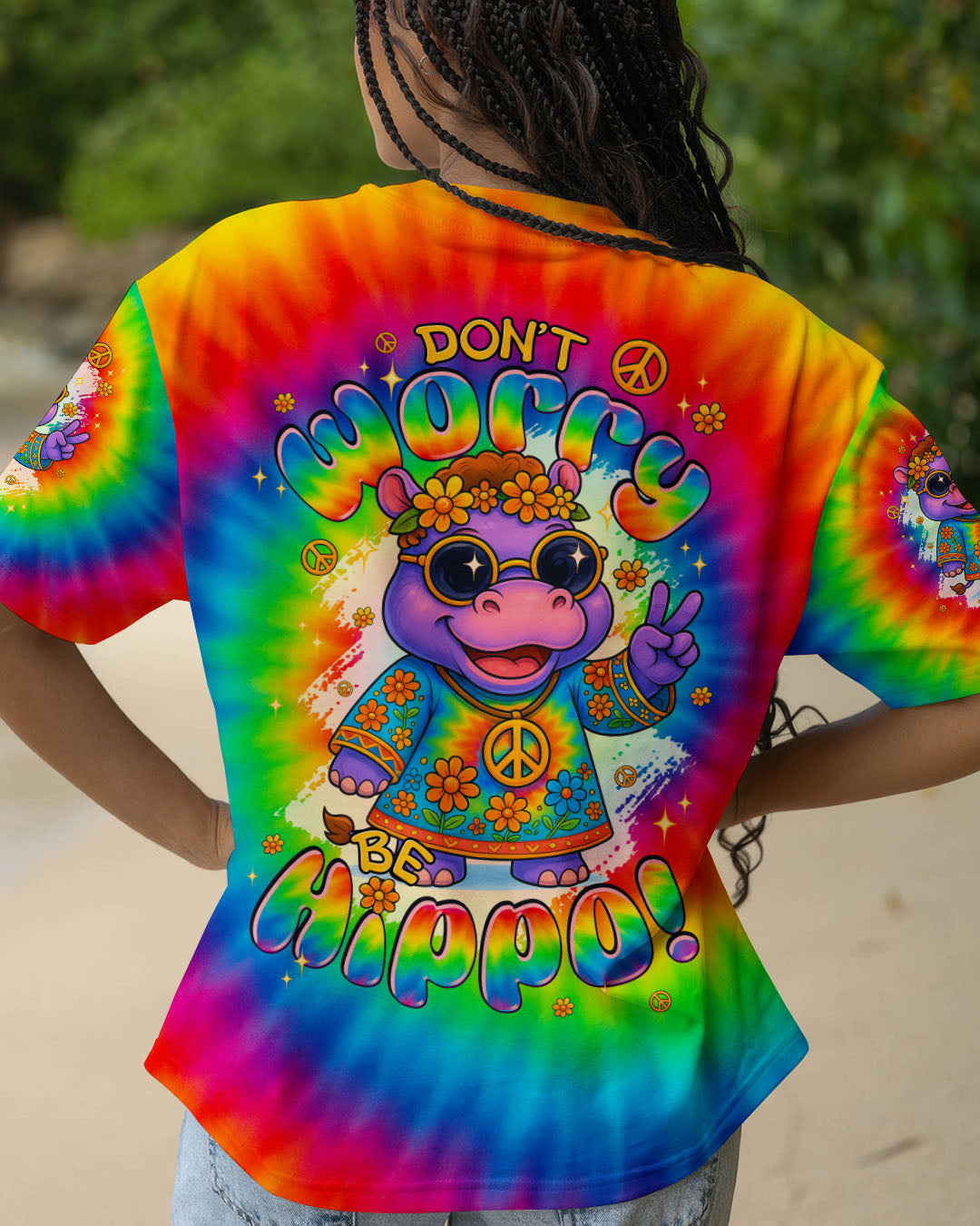 DON'T WORRY BE HIPPO TIE DYE ALL OVER PRINT - TYPQ2006251