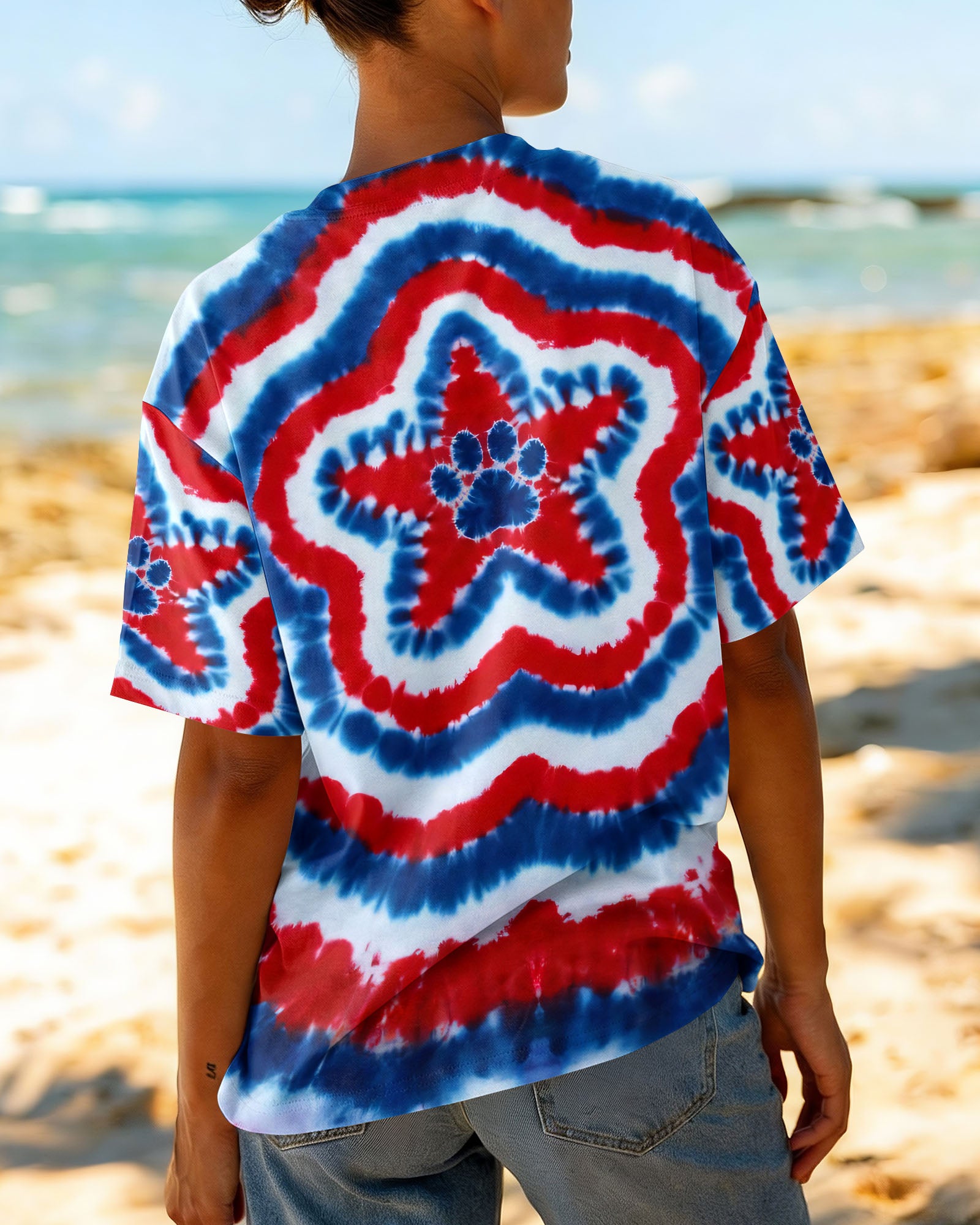 RED WHITE AND BLUE FLAG STAR ALL OVER PRINT - TYQY2403262