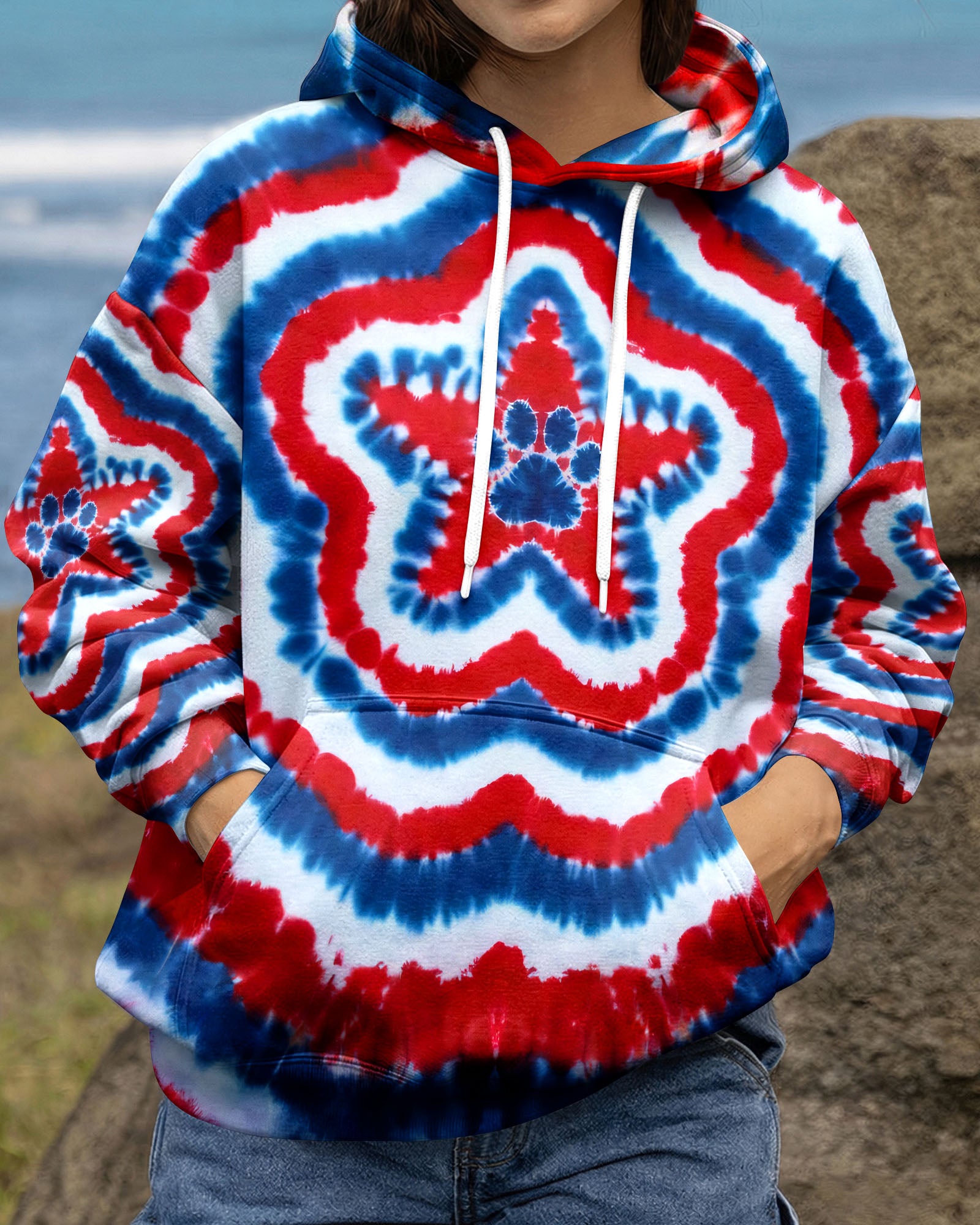 RED WHITE AND BLUE FLAG STAR ALL OVER PRINT - TYQY2403262