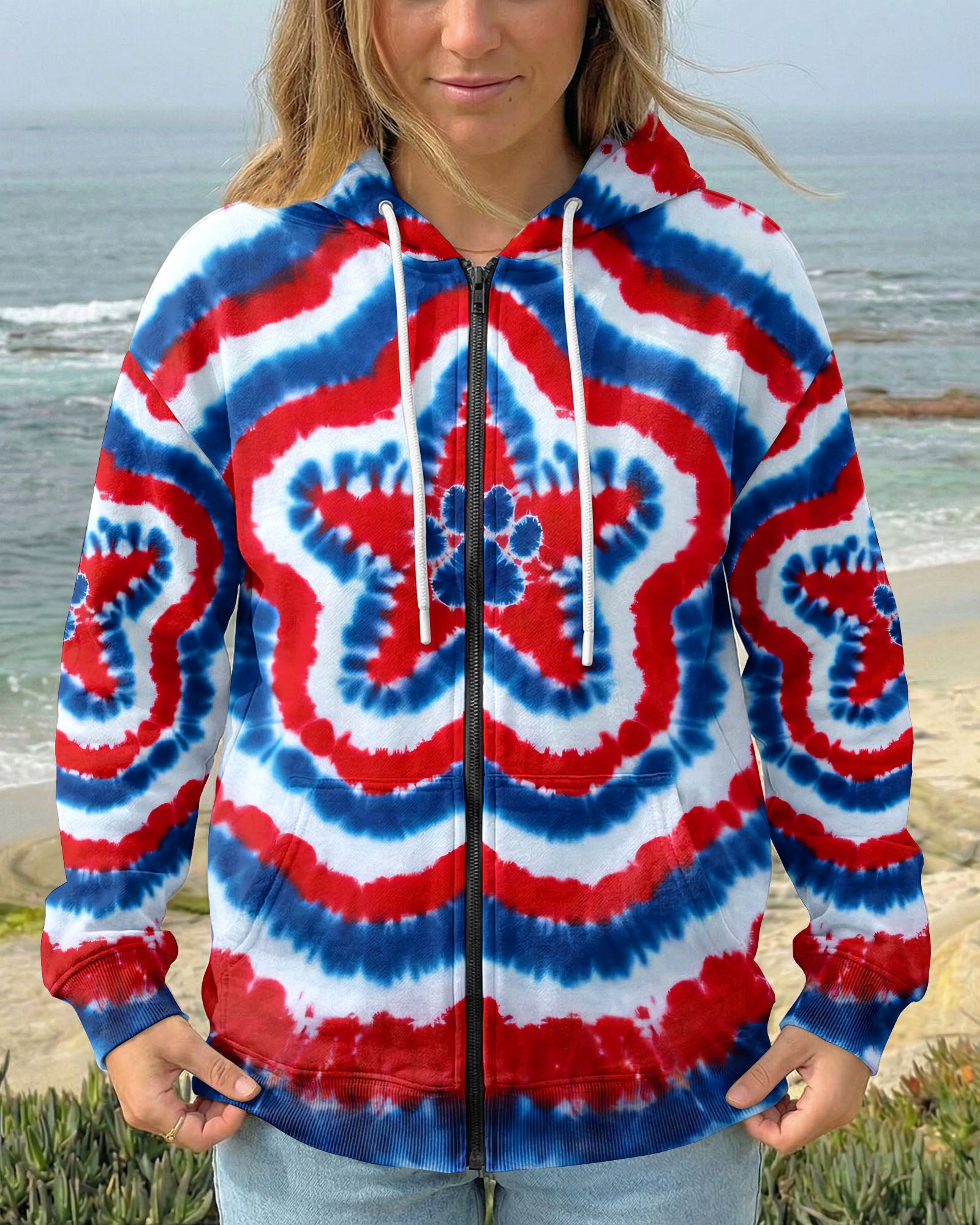 RED WHITE AND BLUE FLAG STAR ALL OVER PRINT - TYQY2403262