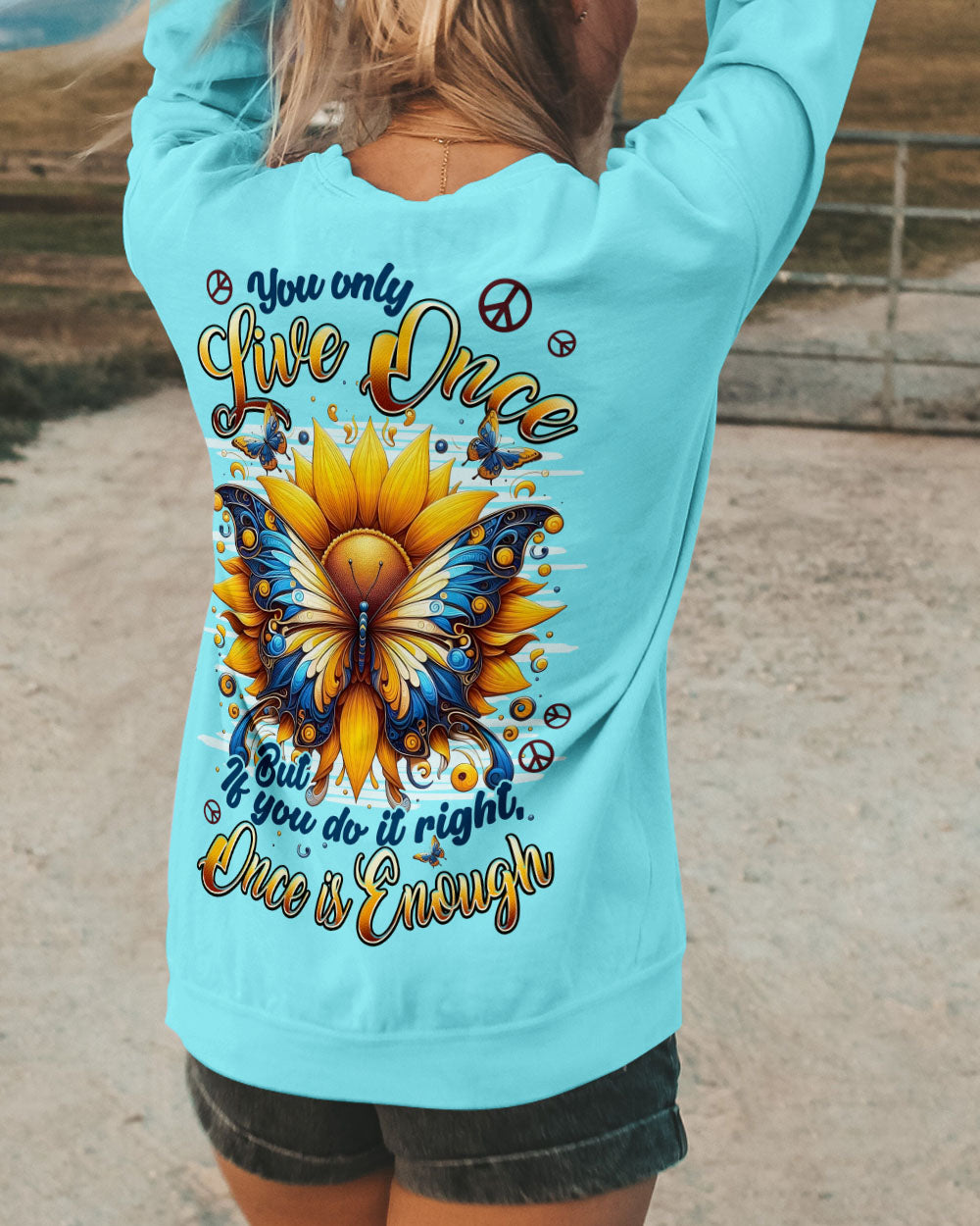 YOU ONLY LIVE ONCE BUTTERFLY SUNFLOWER ALL OVER PRINT - TYPQ2509251