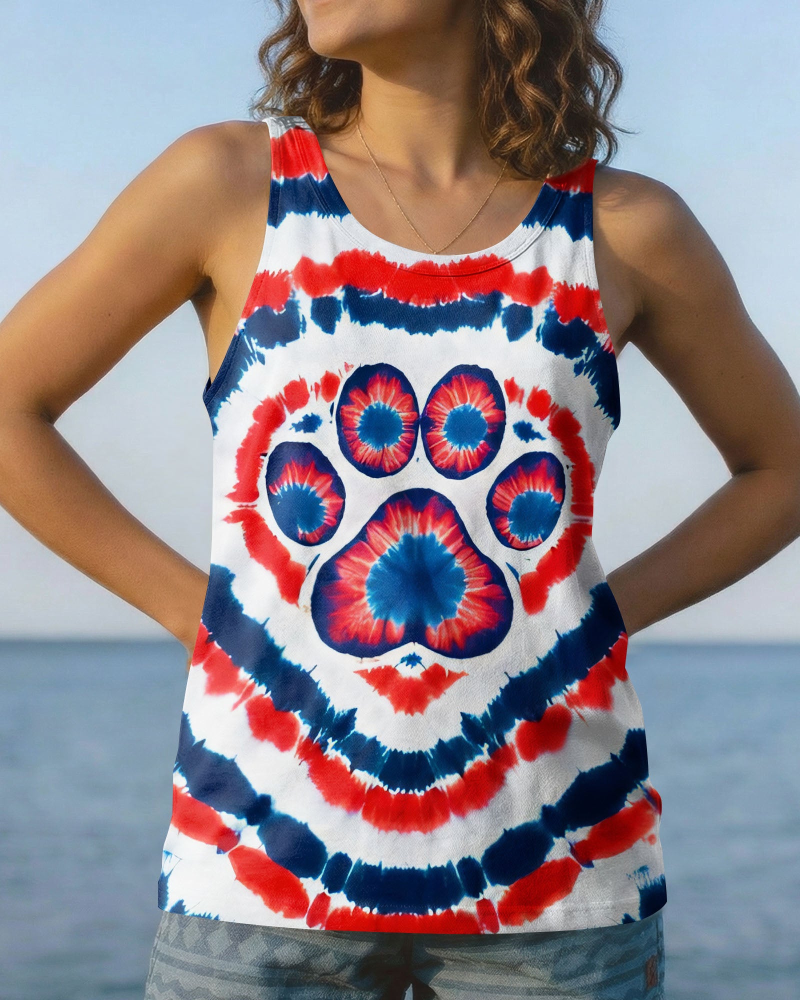 HEART PAW RED WHITE AND BLUE ALL OVER PRINT - TYQY02042531