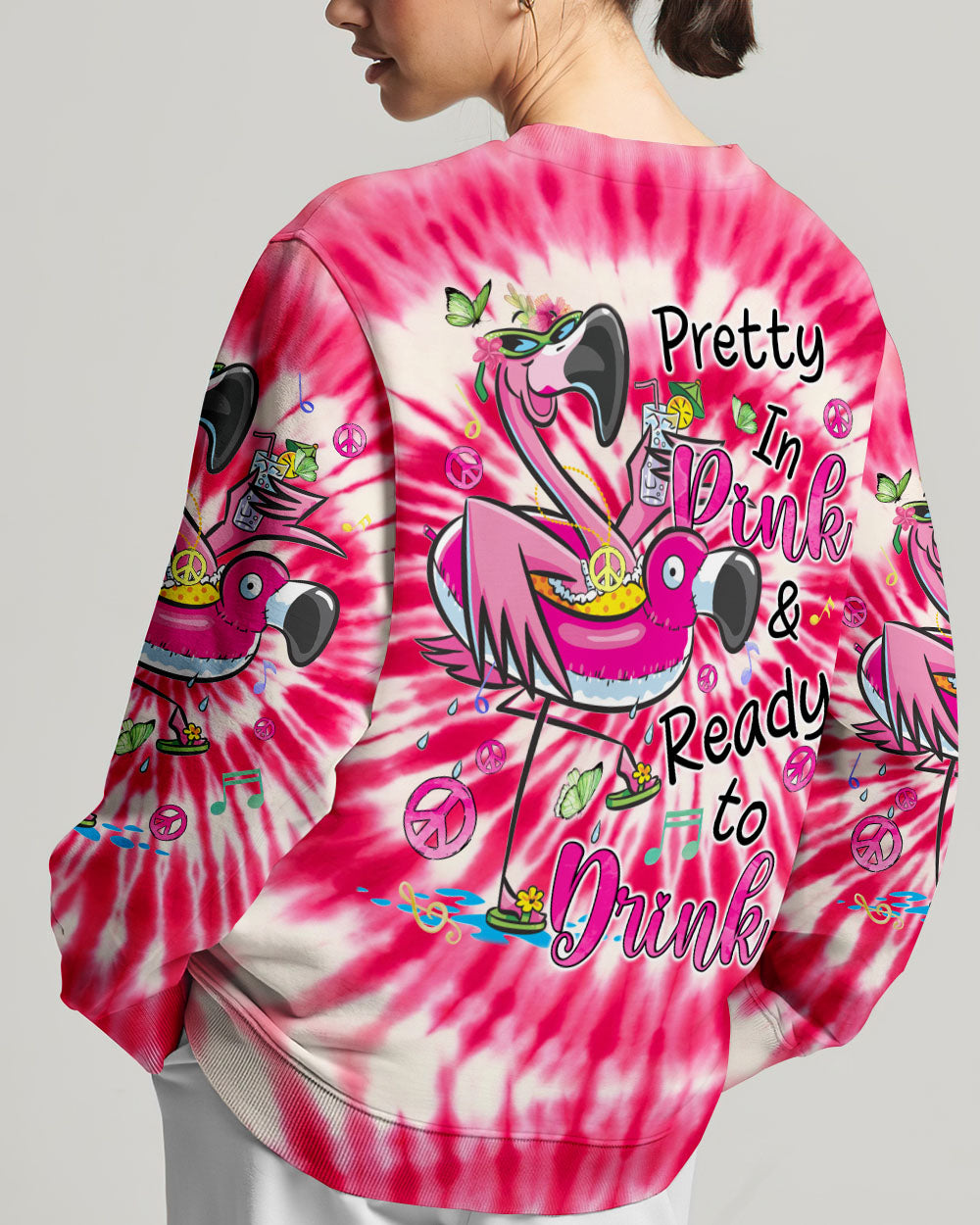 PRETTY IN PINK FLAMINGO TIE DYE ALL OVER PRINT - TYQY0307243