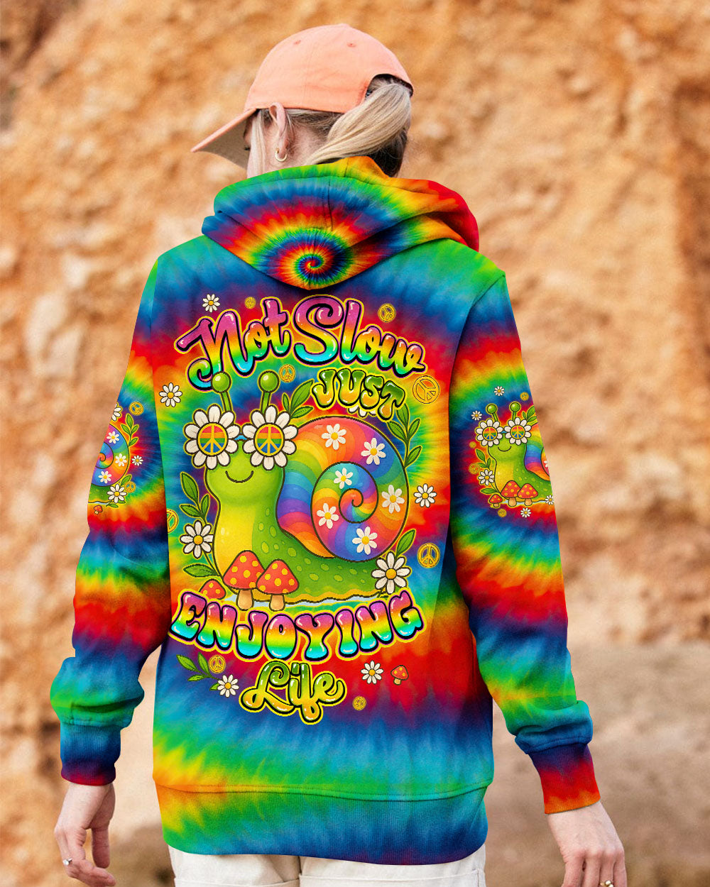 NOT SLOW JUST ENJOYING LIFE SNAIL HIPPIE TIE DYE ALL OVER PRINT - TYQY0307254