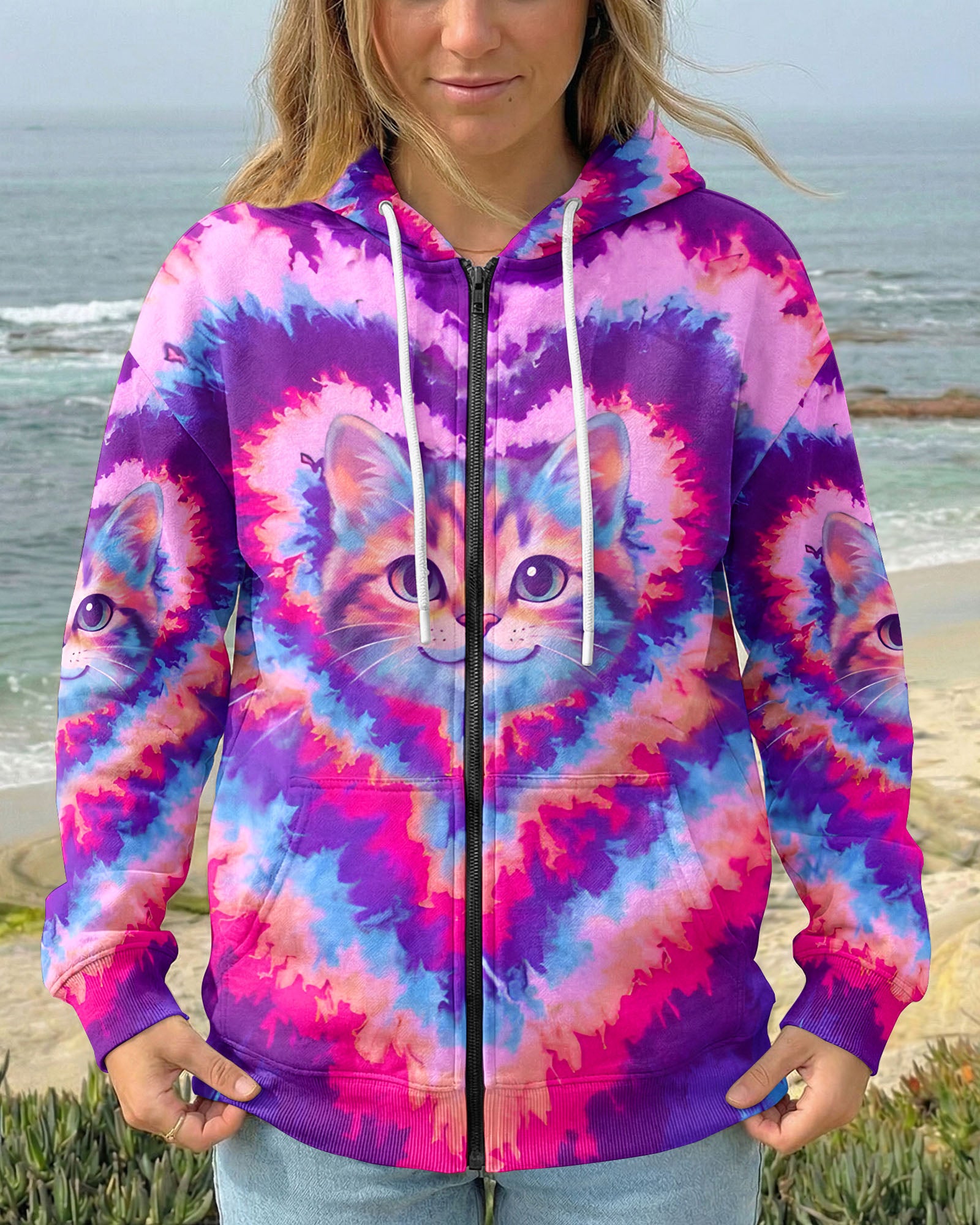 PINK VIOLET HEART CAT ALL OVER PRINT - TYQY0503261