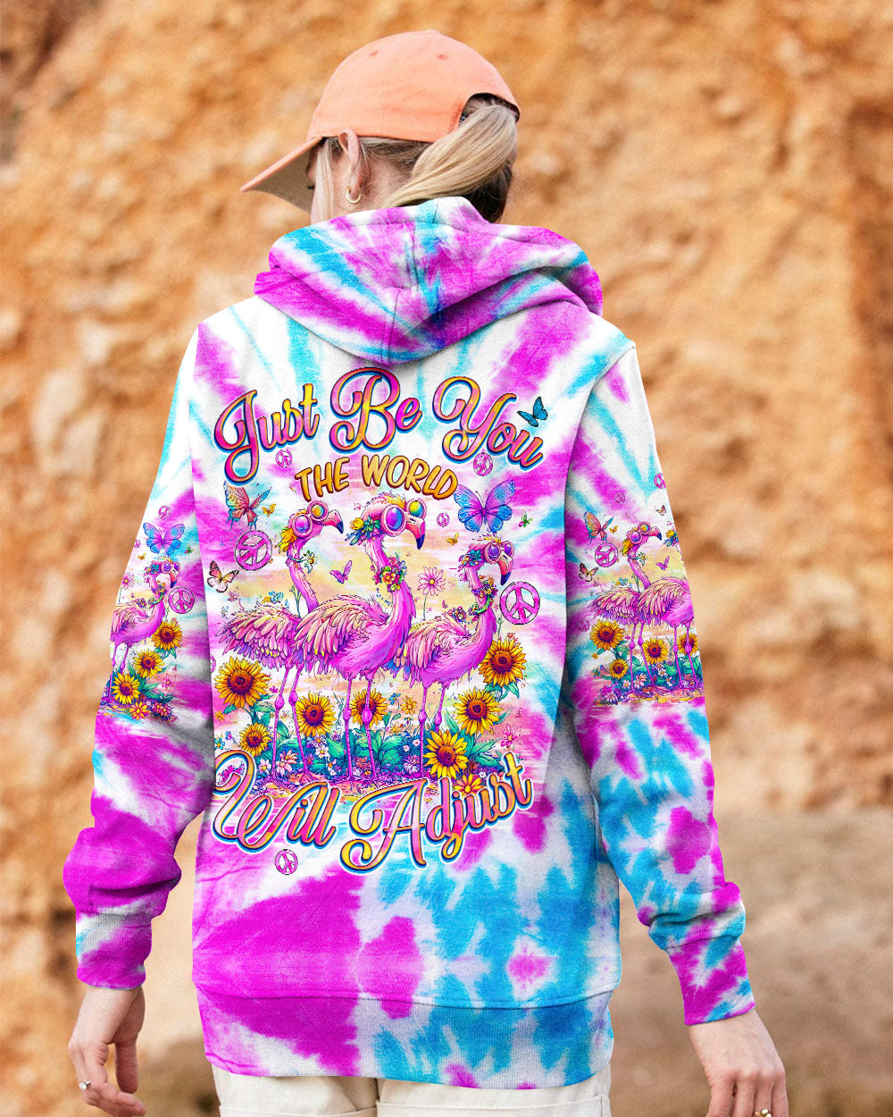 JUST BE YOU THE WORLD WILL ADJUST FLAMINGO TIE DYE ALL OVER PRINT - TYQY0602252