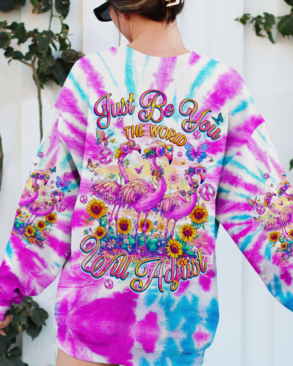 JUST BE YOU THE WORLD WILL ADJUST FLAMINGO TIE DYE ALL OVER PRINT - TYQY0602252