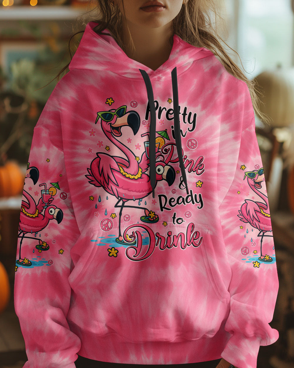 PRETTY IN PINK FLAMINGO TIE DYE ALL OVER PRINT - TYQY1004253