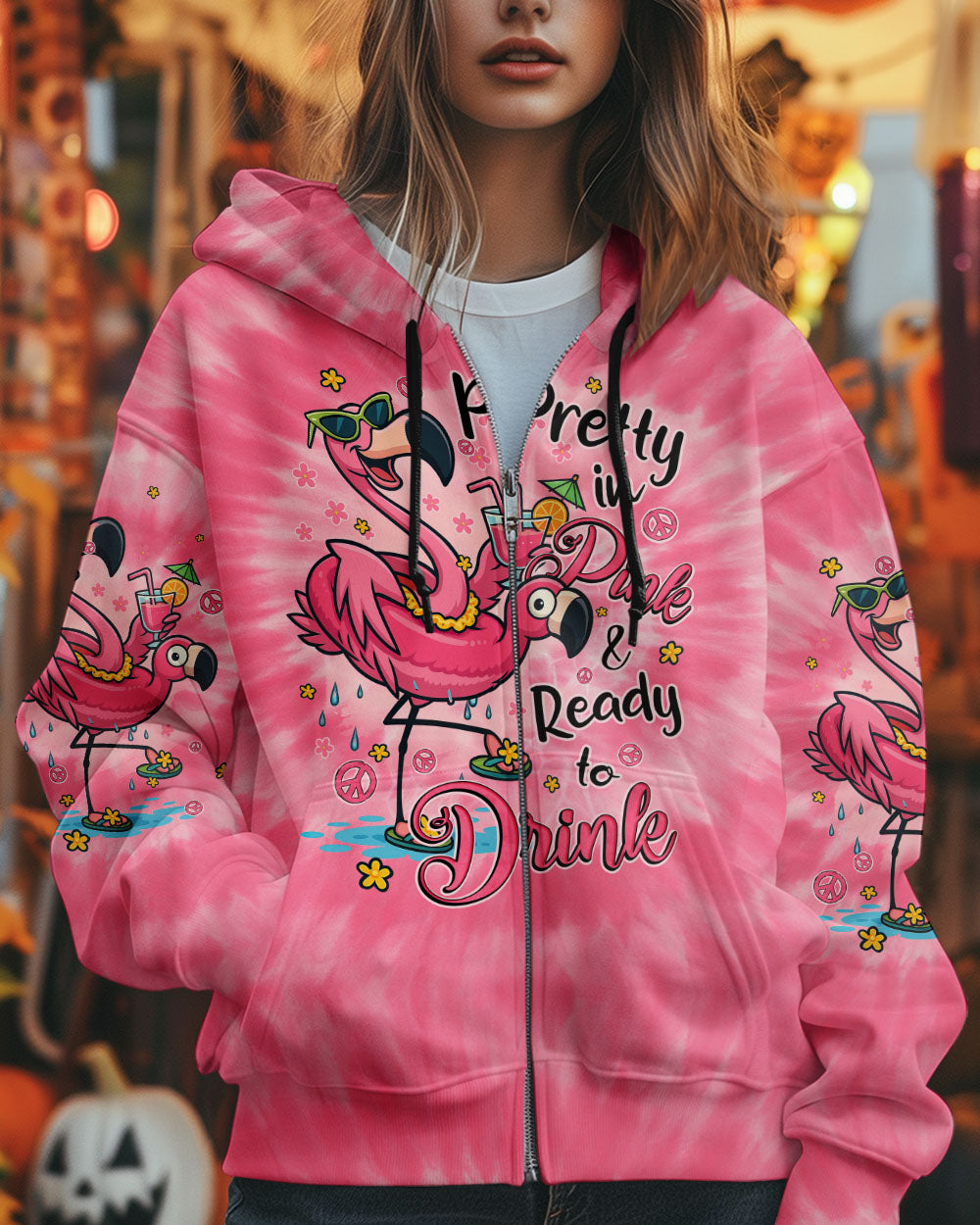 PRETTY IN PINK FLAMINGO TIE DYE ALL OVER PRINT - TYQY1004253