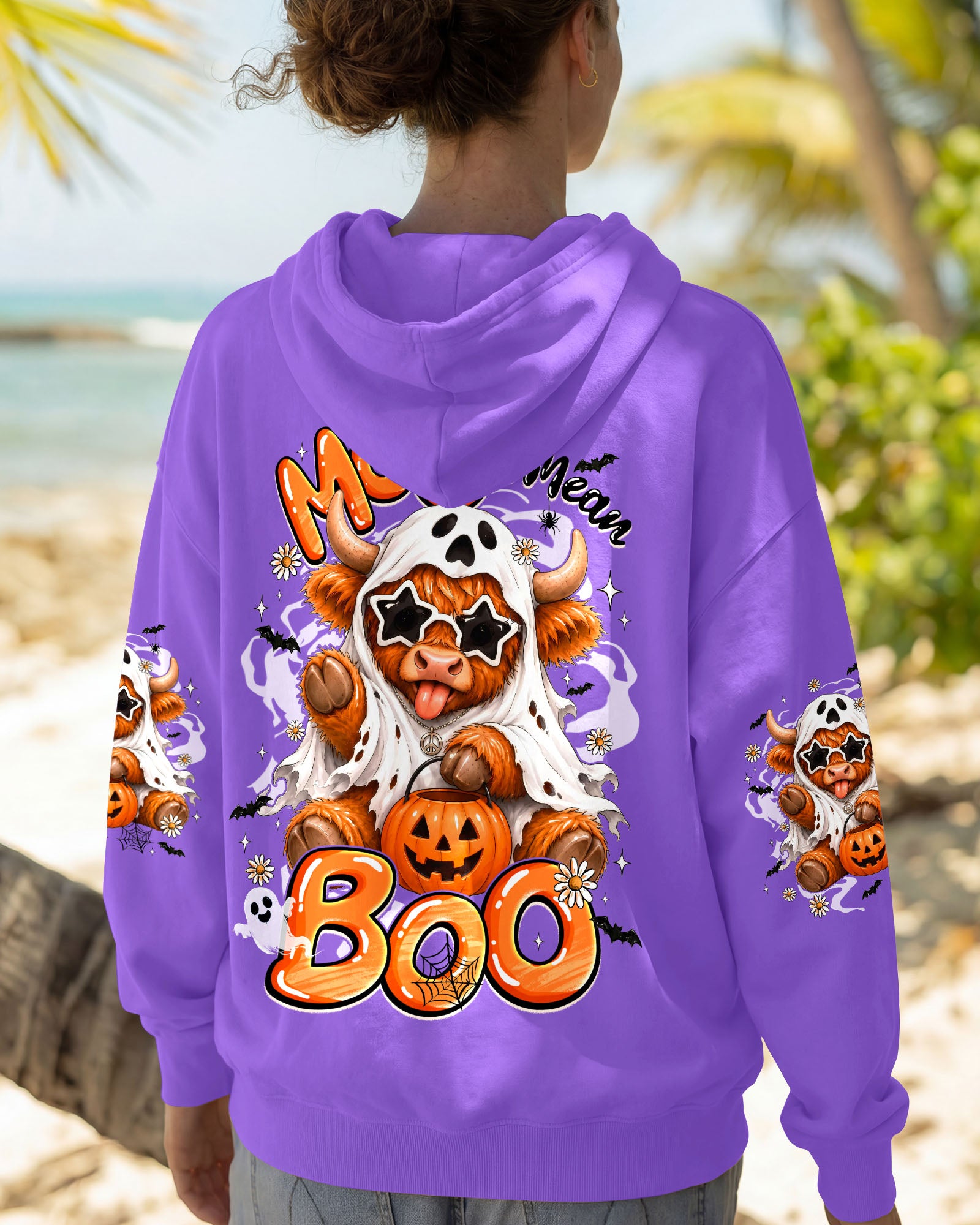 BOO I MEAN MOO HALLOWEEN HIGHLAND COW ALL OVER PRINT - TYQY1707262