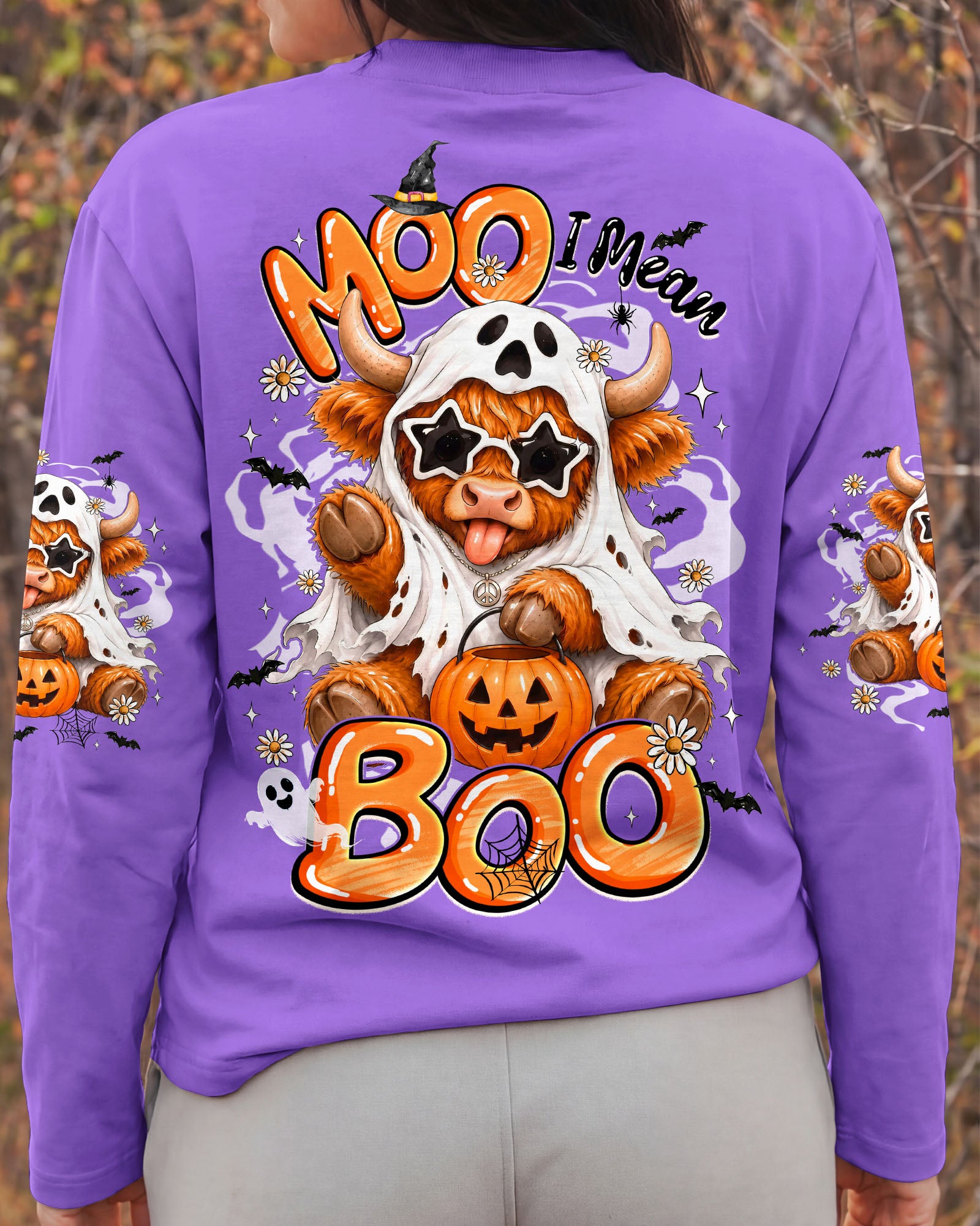 BOO I MEAN MOO HALLOWEEN HIGHLAND COW ALL OVER PRINT - TYQY1707262