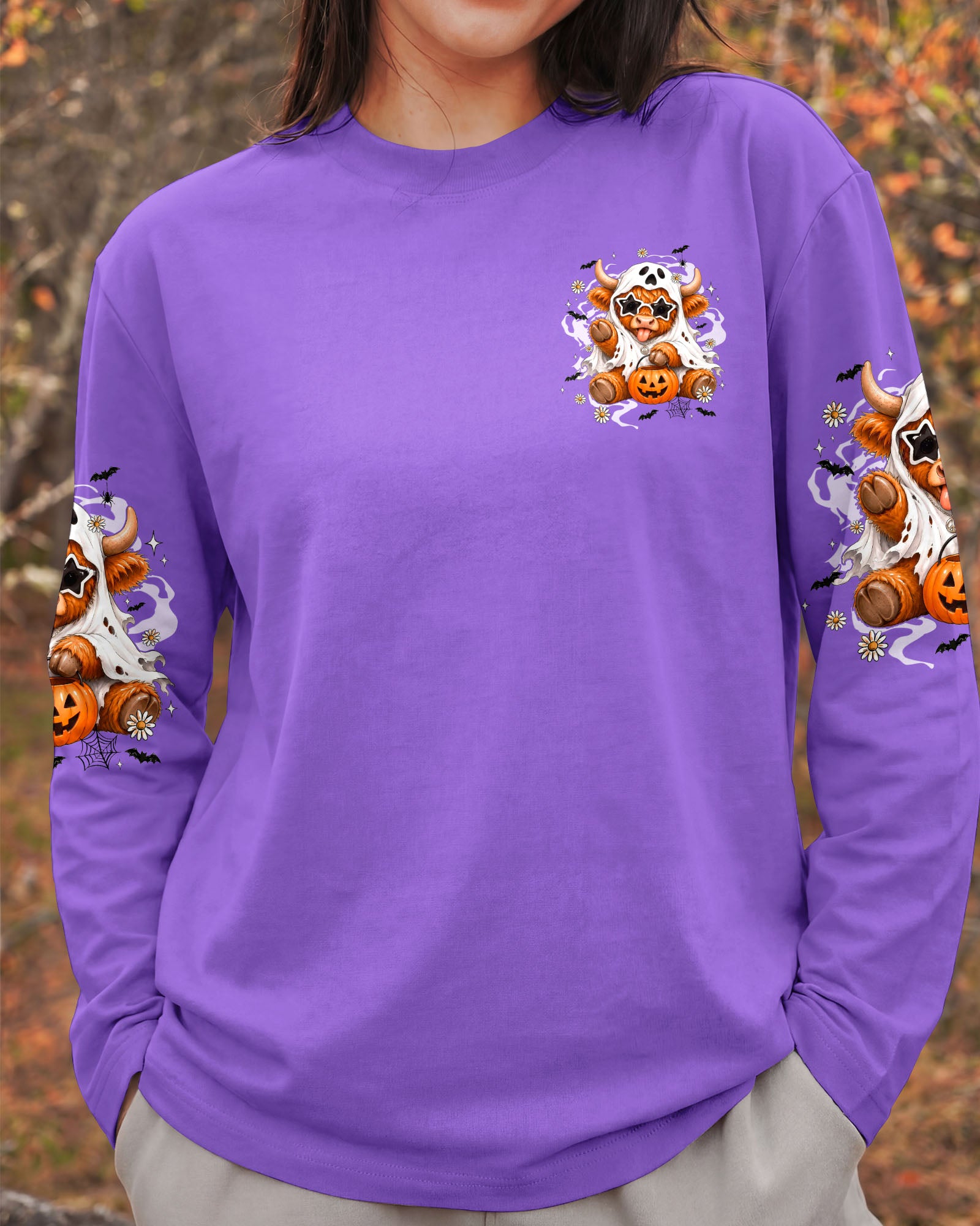 BOO I MEAN MOO HALLOWEEN HIGHLAND COW ALL OVER PRINT - TYQY1707262