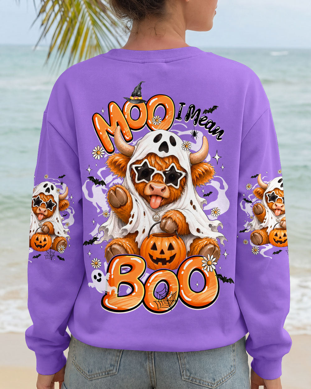 BOO I MEAN MOO HALLOWEEN HIGHLAND COW ALL OVER PRINT - TYQY1707262