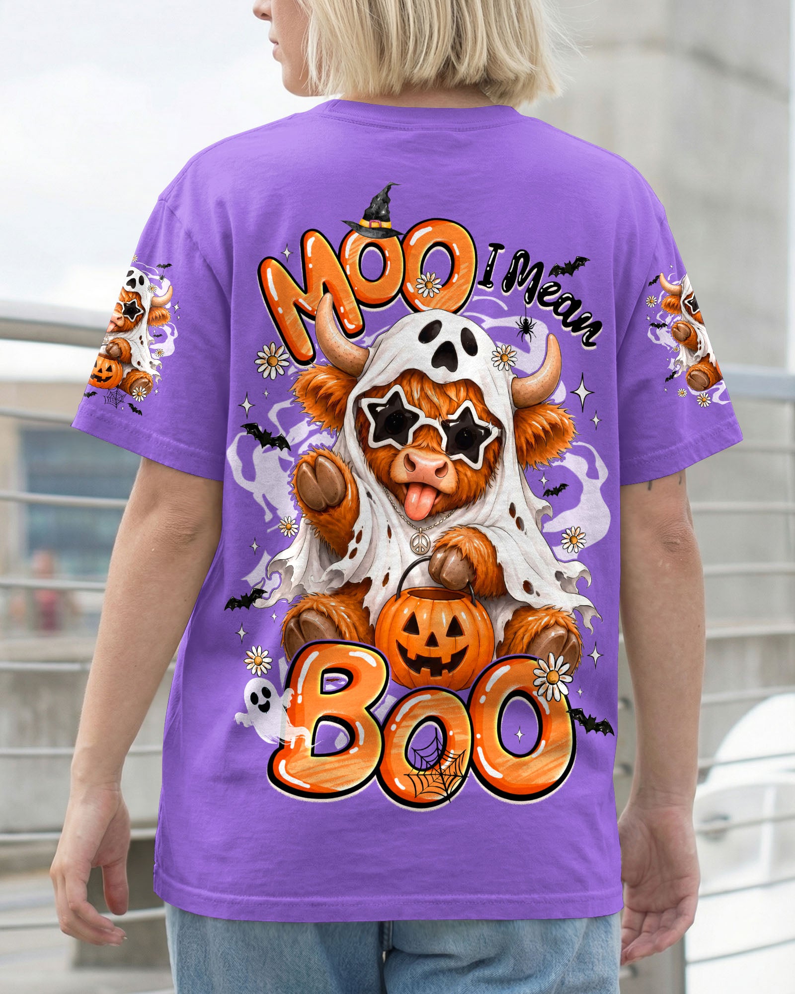 BOO I MEAN MOO HALLOWEEN HIGHLAND COW ALL OVER PRINT - TYQY1707262